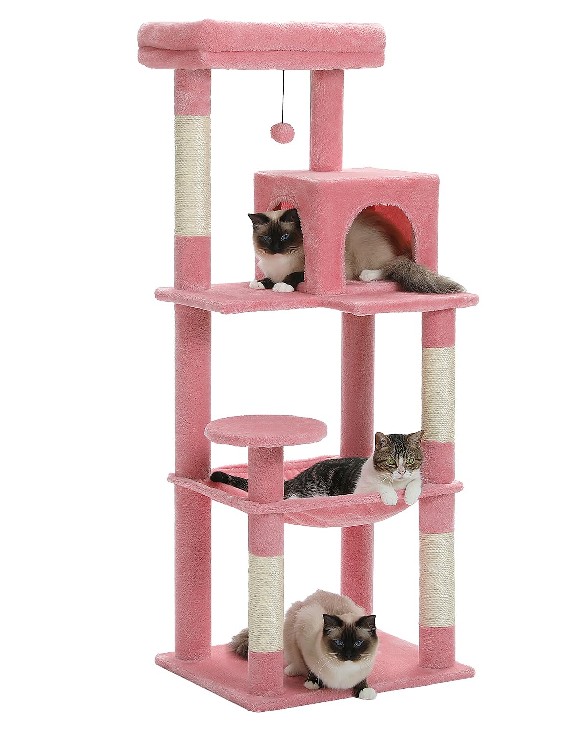 PEQULTI Cat Tree for Large Cats with Super Large Top Perch, [56.3"=143cm] Tower for Indoor Cats with Hammock and Sleeping Bag, Cat Shelves with Scratching Posts and 2 Condos Houses Grey