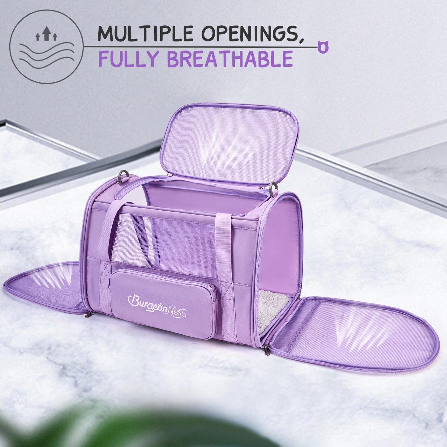 BurgeonNest Dog Carrier for Small Dogs and Large Cats Under 20 lbs, Medium Cats 25 lbs, and with Unique Side Bag,Top Load Pet Carrier Soft-Sided Escape Proof with 4 Ventilated Windows