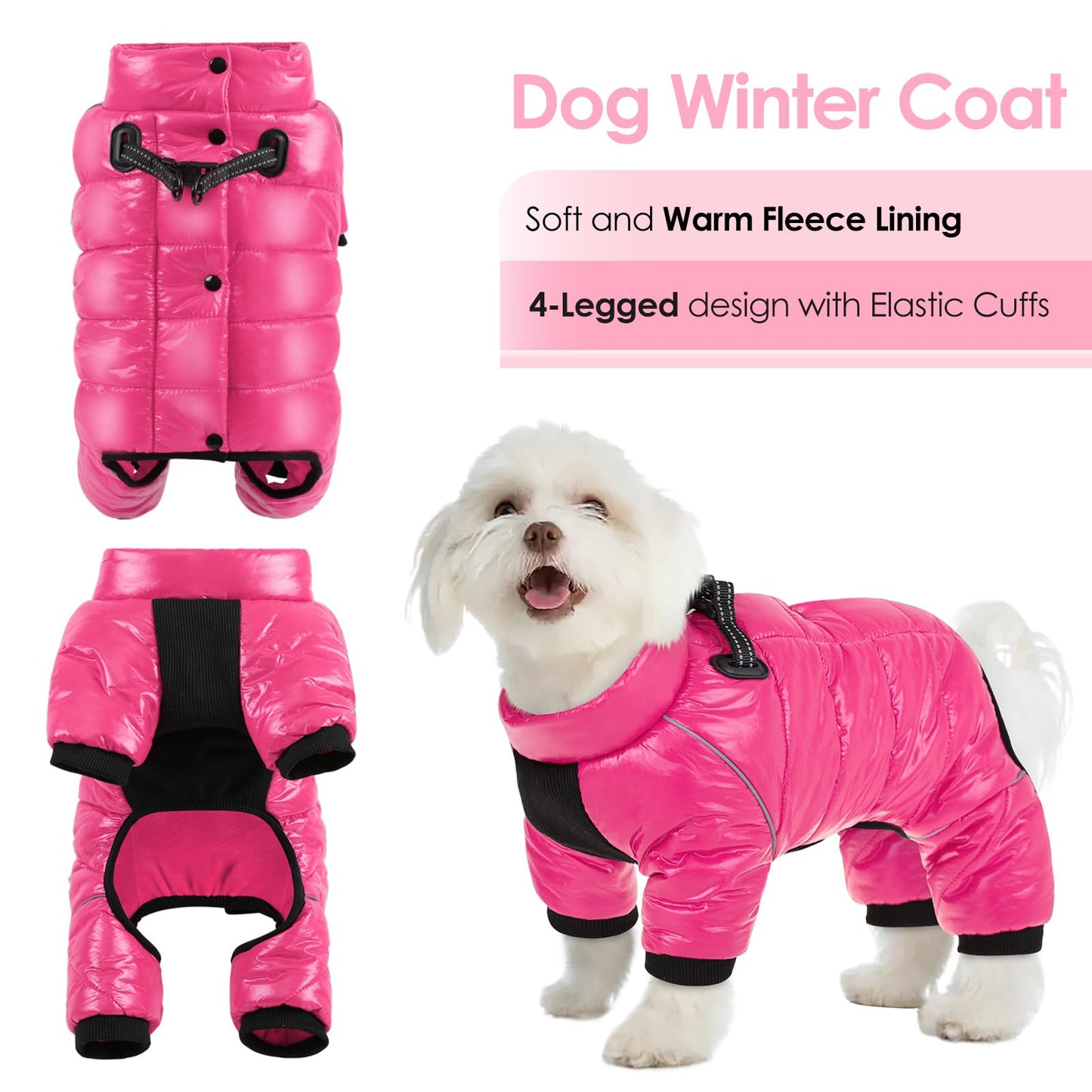 AOFITEE Dog Coat, Waterproof Dogs Jacket for Winter, Warm Fullbody Small Dog Snowsuit, Winter Coat for Small Dogs, Zip Up Pet Puffer Jacket Fleece Vest, Reflective Pet Snow Jackets, Christmas Red Furr-Reel