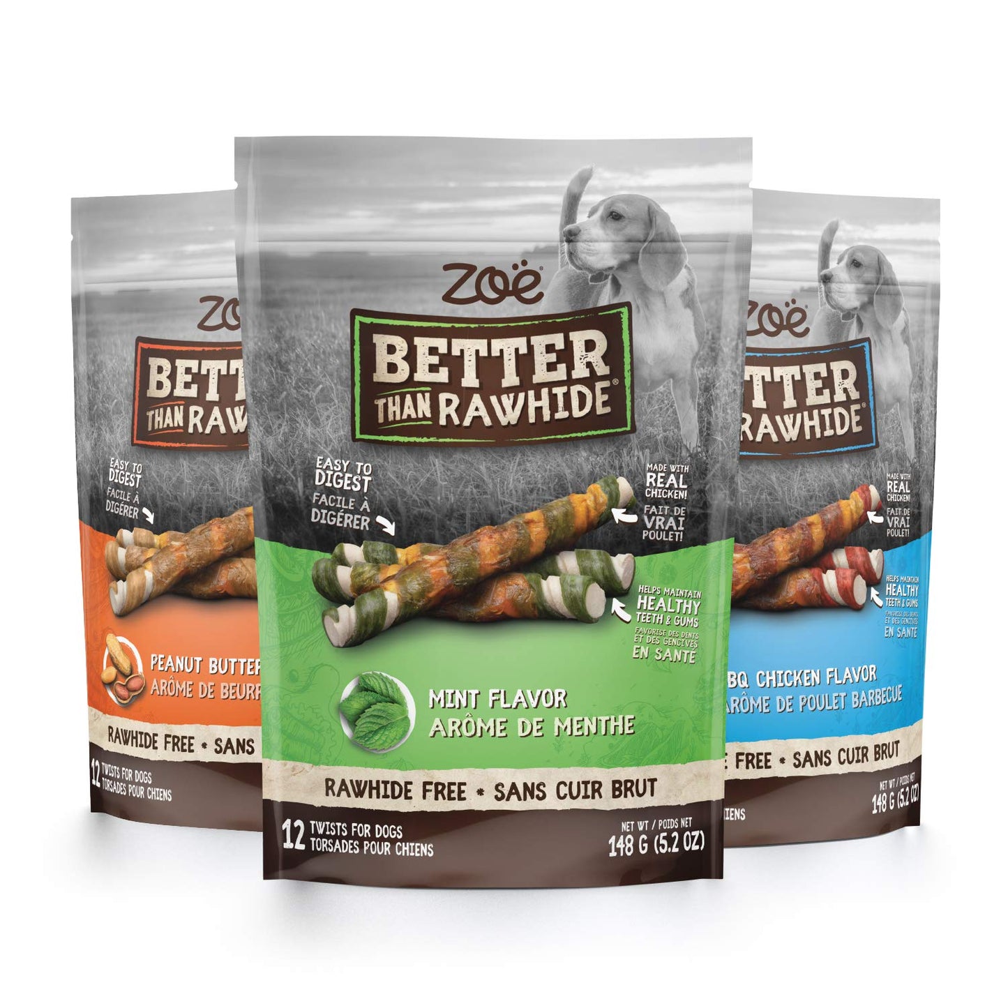 Zoe Better Than Rawhide Twists for Dogs, BBQ Chicken Flavor, 12 Pack (5.2 oz)