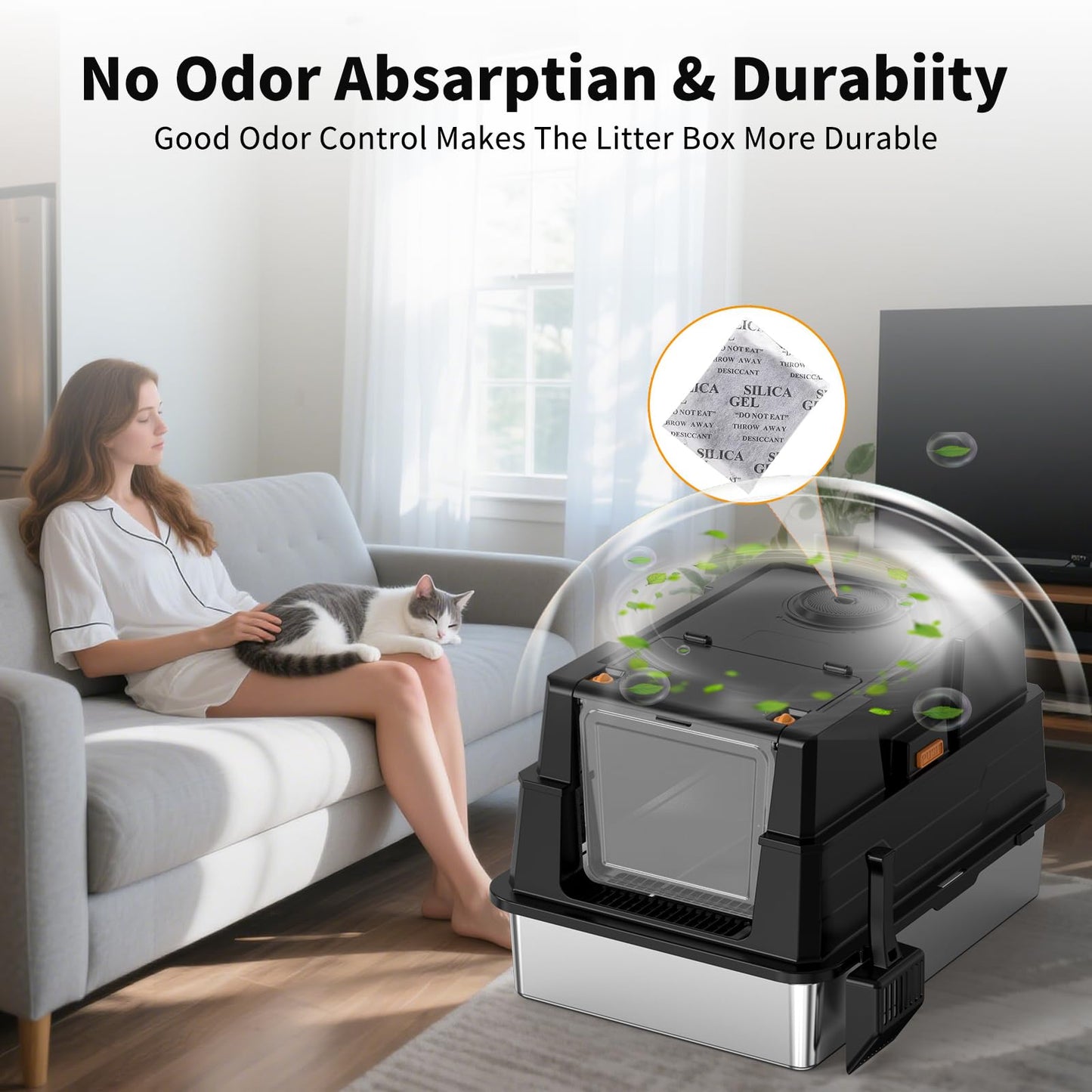 XXL Stainless Steel Litter Box,Extra Large Enclosed Litter Box,High Side Cat LitterBox for Large Cats and Multi-Cats,Non-Sticky,Anti-Leakage and Easy to Clean,Size:50x70x43cm