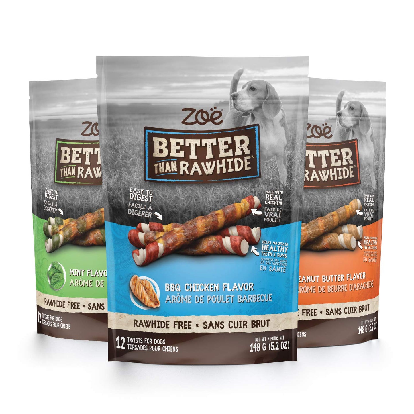 Zoe Better Than Rawhide Twists for Dogs, BBQ Chicken Flavor, 12 Pack (5.2 oz)