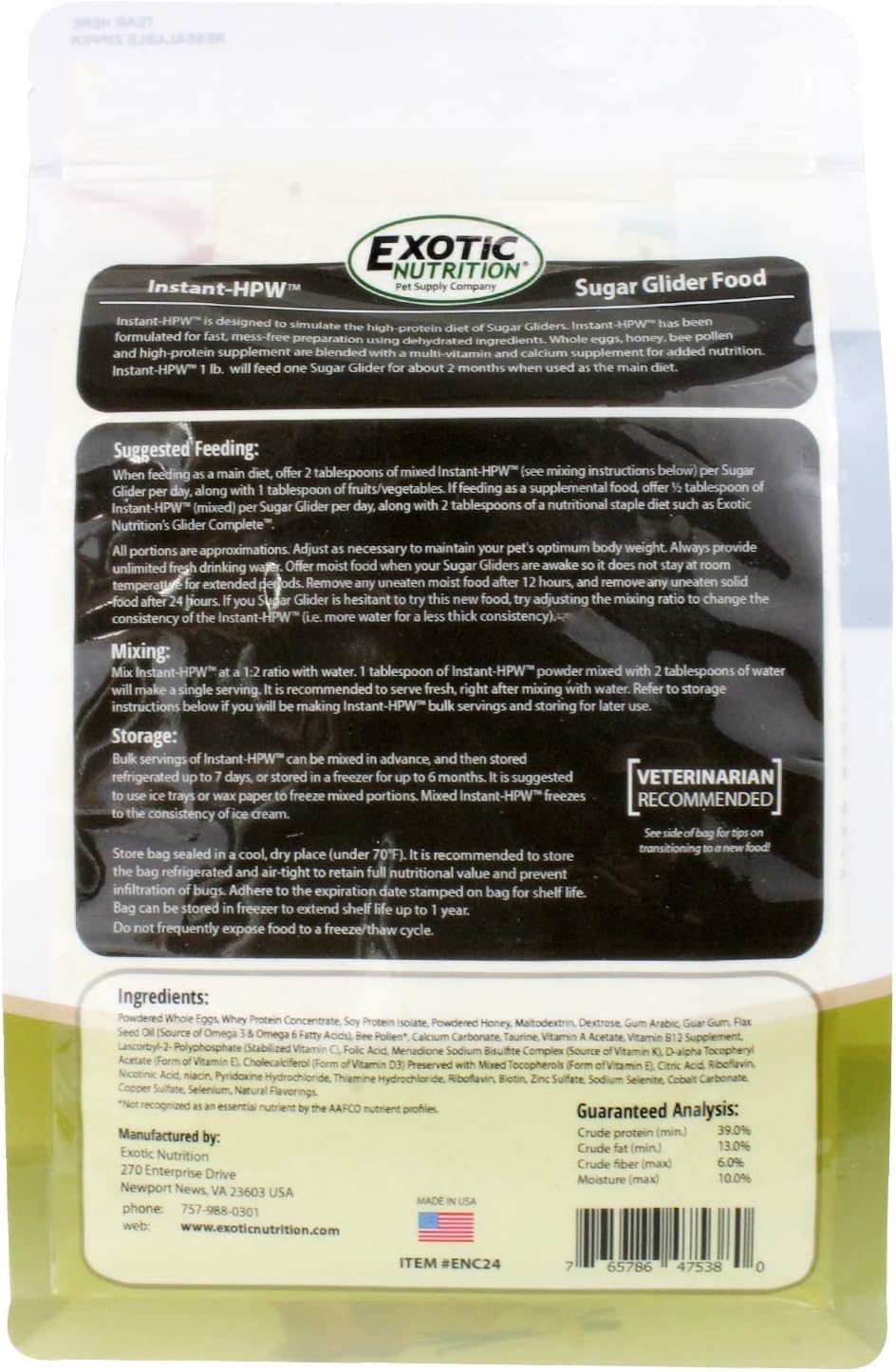 Instant-HPW 8 oz (Makes 1.5 lb) - All Natural Vitamin Enriched Sugar Glider Food - Healthy & Nutritious - High Protein Wombaroo - Staple Diet
