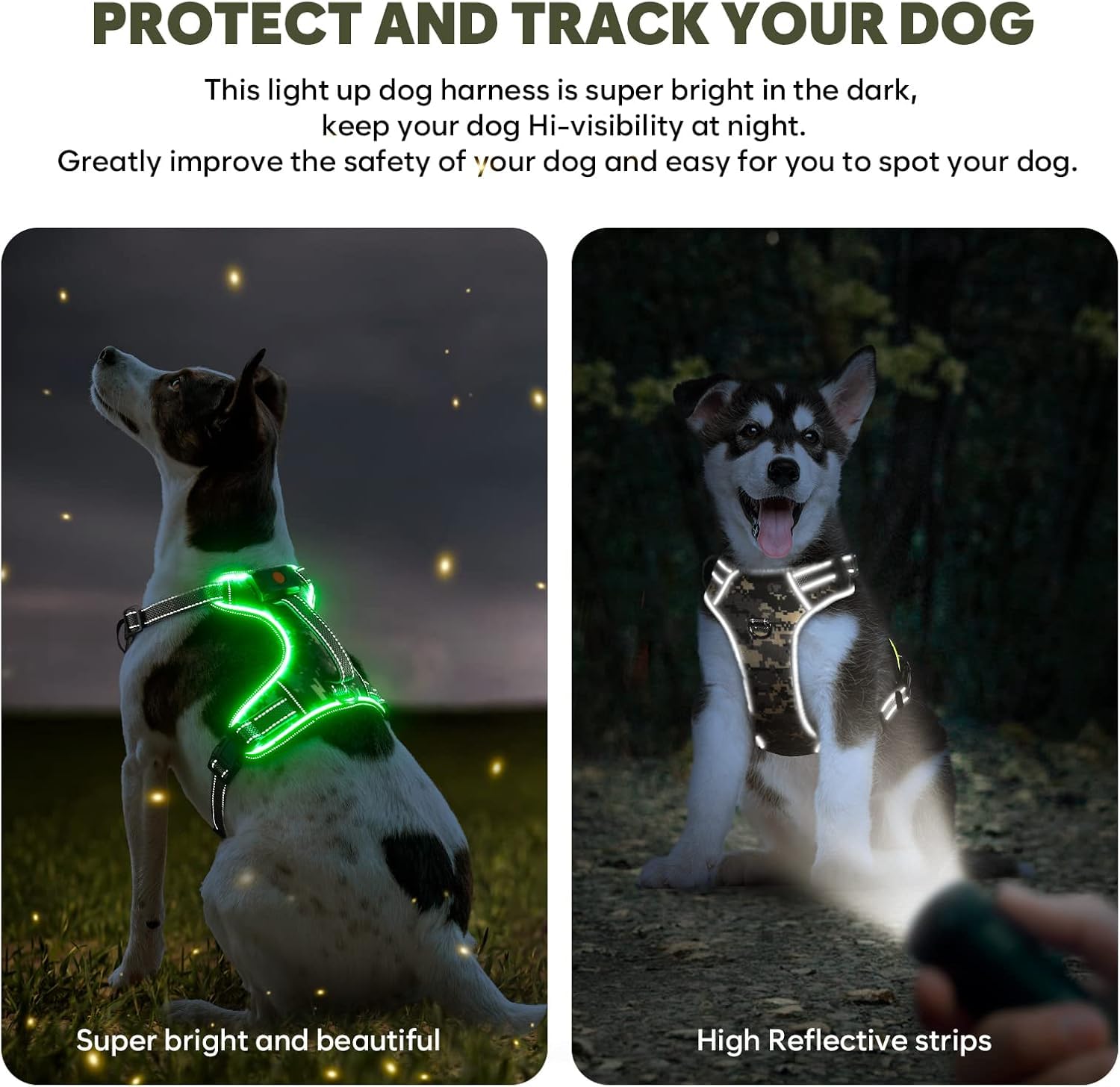 Light Up Dog Harness No Pull, LED Dog Harness with Soft Handle Rechargeable, Lighted Glowing Pet Vest Harness for Large Dogs Night Walking, Reflective/4 Point Adjustable/High Visibility - Orange, L Furr-Reel