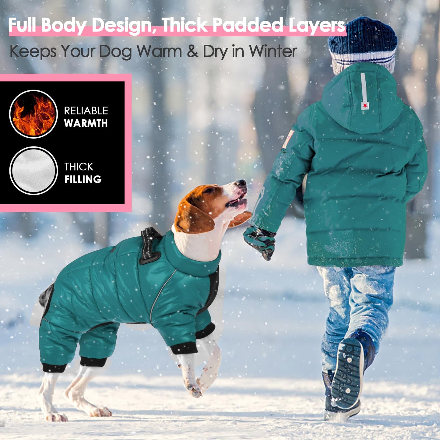 AOFITEE Dog Coat, Waterproof Dogs Jacket for Winter, Warm Fullbody Small Dog Snowsuit, Winter Coat for Small Dogs, Zip Up Pet Puffer Jacket Fleece Vest, Reflective Pet Snow Jackets, Christmas Red Furr-Reel