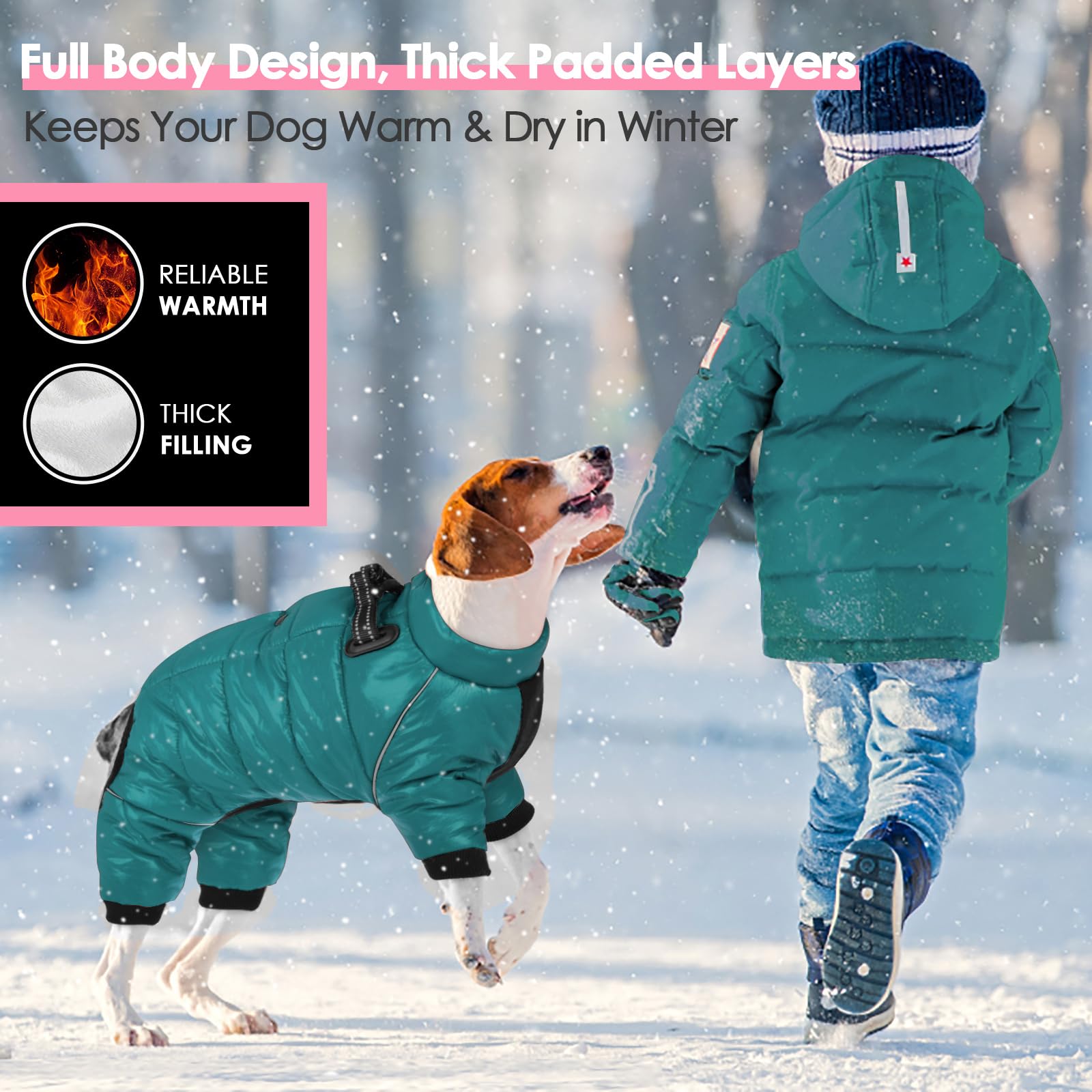 AOFITEE Dog Coat, Waterproof Dogs Jacket for Winter, Warm Fullbody Small Dog Snowsuit, Winter Coat for Small Dogs, Zip Up Pet Puffer Jacket Fleece Vest, Reflective Pet Snow Jackets, Christmas Red Furr-Reel