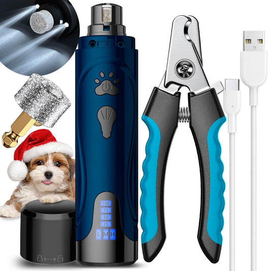 Dog Nail Grinder, Dog Nail Trimmers and Clippers Kit, Super Quiet, Rechargeable, for Small Large Dogs Cats Toenail Grooming,3 Speeds, 2 Grinding Bits