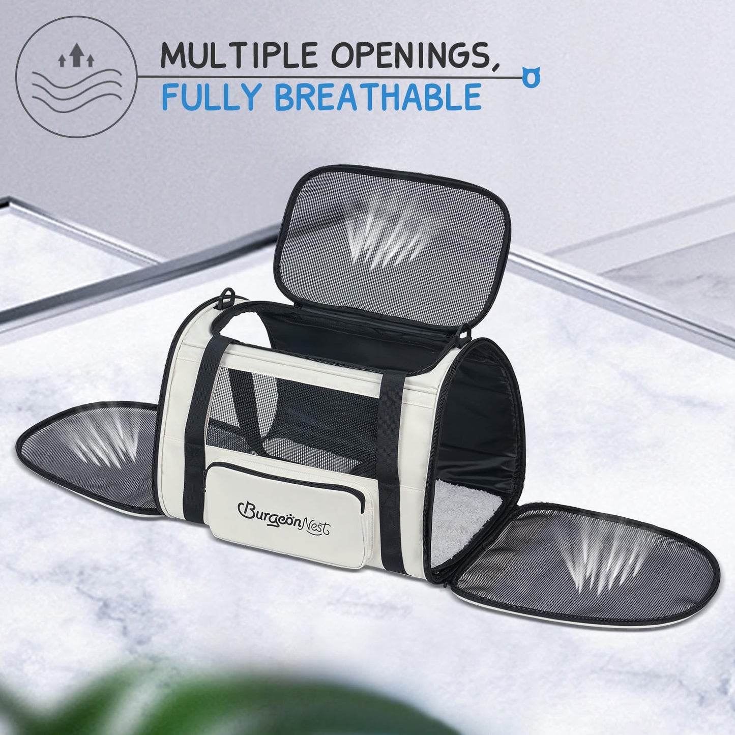 BurgeonNest Dog Carrier for Small Dogs and Large Cats Under 20 lbs, Medium Cats 25 lbs, and with Unique Side Bag,Top Load Pet Carrier Soft-Sided Escape Proof with 4 Ventilated Windows