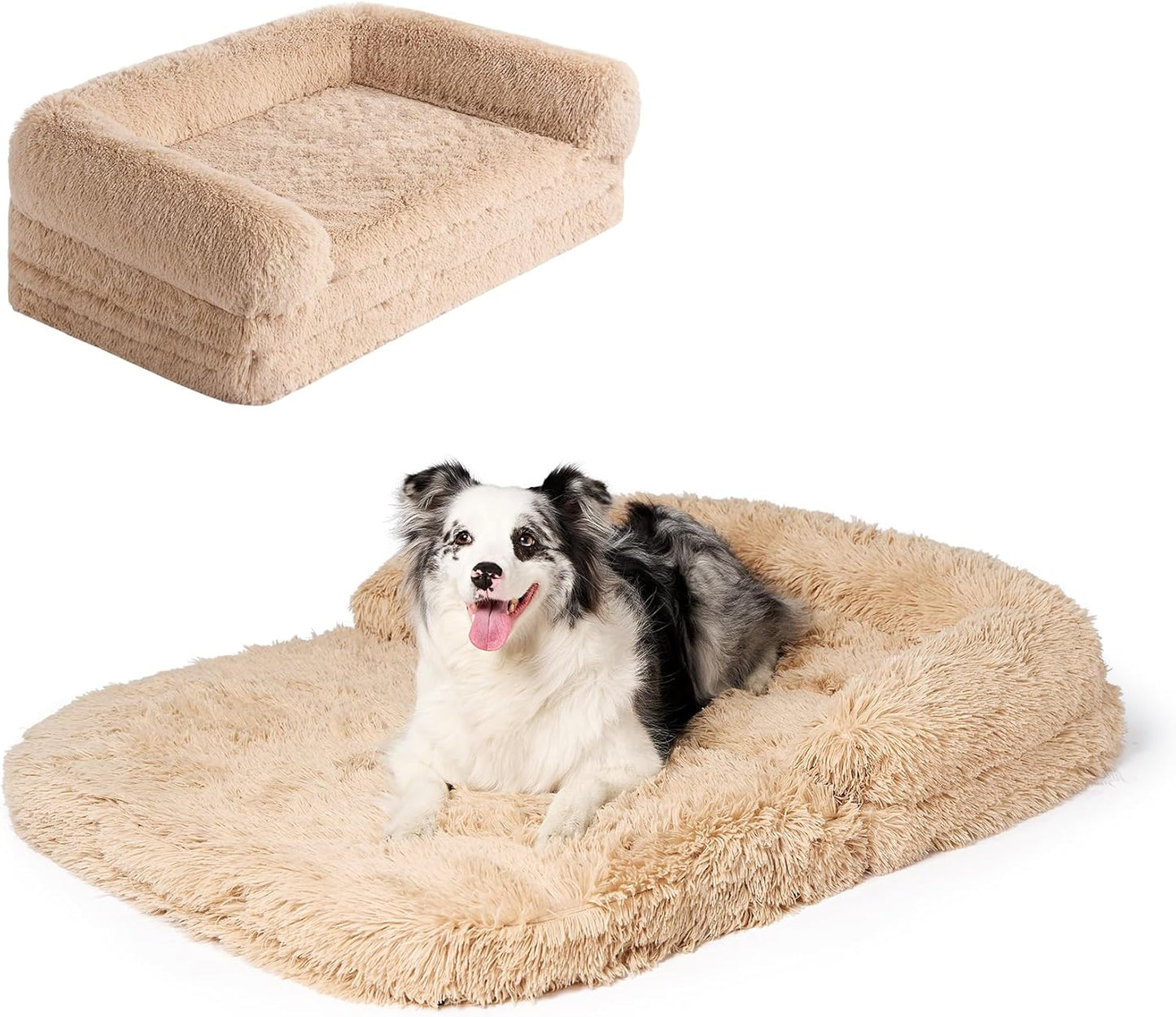 EHEYCIGA Foldable XXL Dog Bed, 54"x38"x7.5" Memory Foam Orthopedic Dog Couch for Extra Large Dogs, Calming Waterproof Pet Sofa with Washable Cover, Human Dog Bed for Kids, Dark Grey - Furr-Reel
