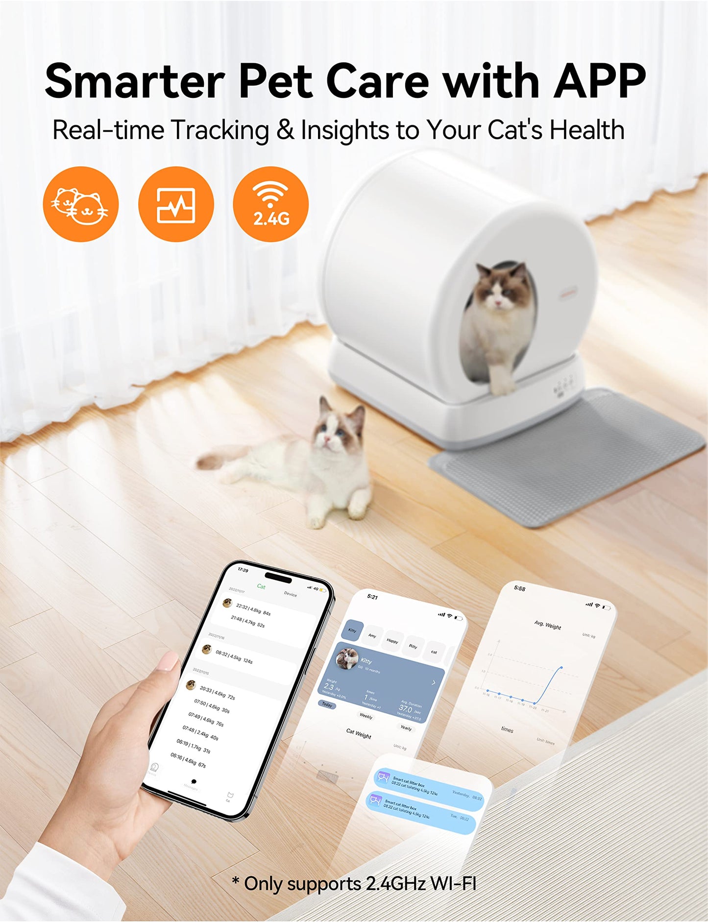 MeoWant Self-Cleaning Cat Litter Box, Integrated Safety Protection Automatic Cat Litter Box for Multi Cats, Extra Large/Odor Isolation/APP Control Cat Litter Box, Confirm Seller is【MeoWant-Direct】