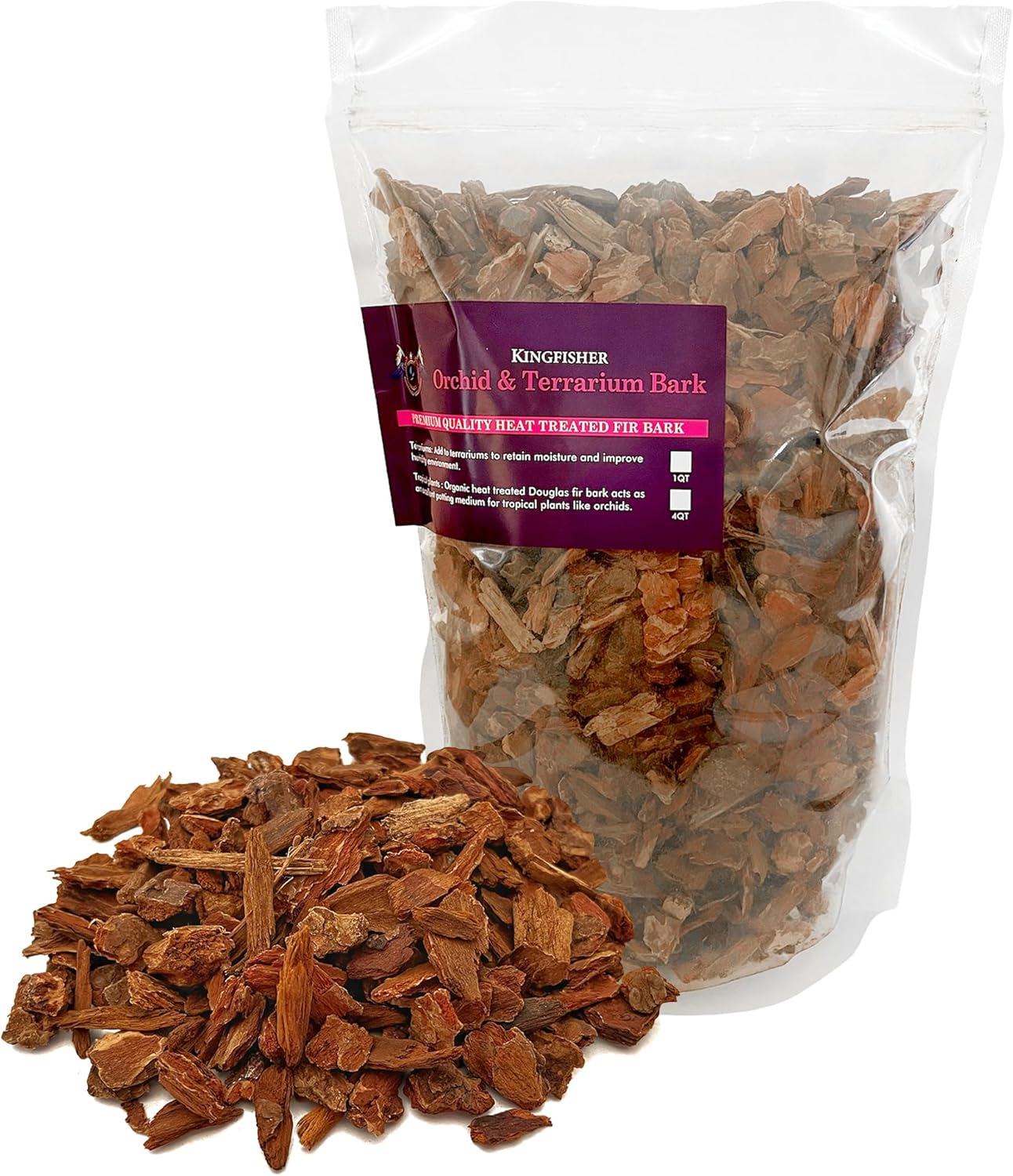 Kingfishers Orchid & Terrarium Bark | Organic Heat Treated Douglas Fir | Tropical Planting Medium | Made in Canada (4 Dry Quarts)