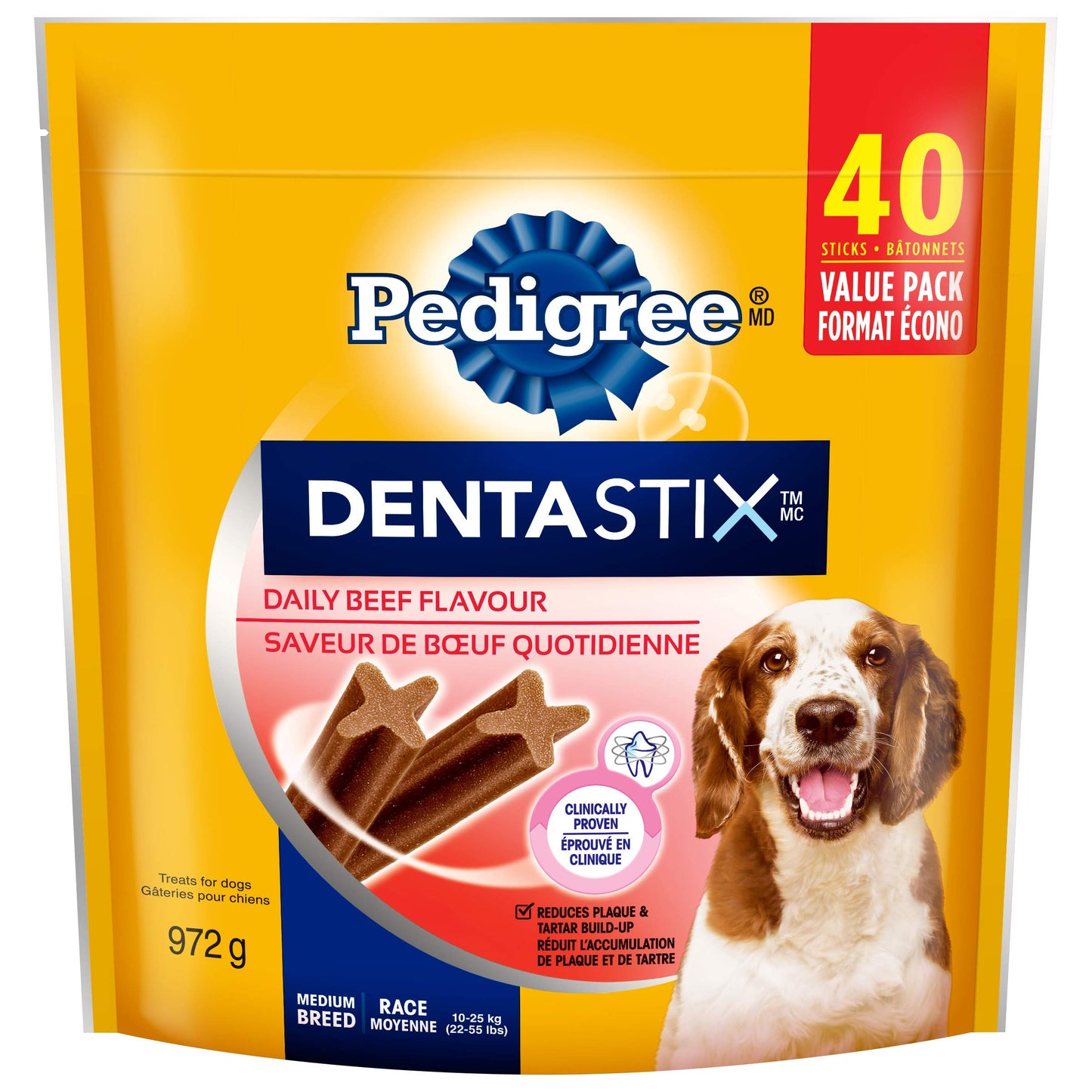PEDIGREE DENTASTIX Oral Care Beef Flavour Adult Dog Treats - For Medium Breeds - Reduces Plaque and Tartar Buildup - 40 Sticks 972g Pouch
