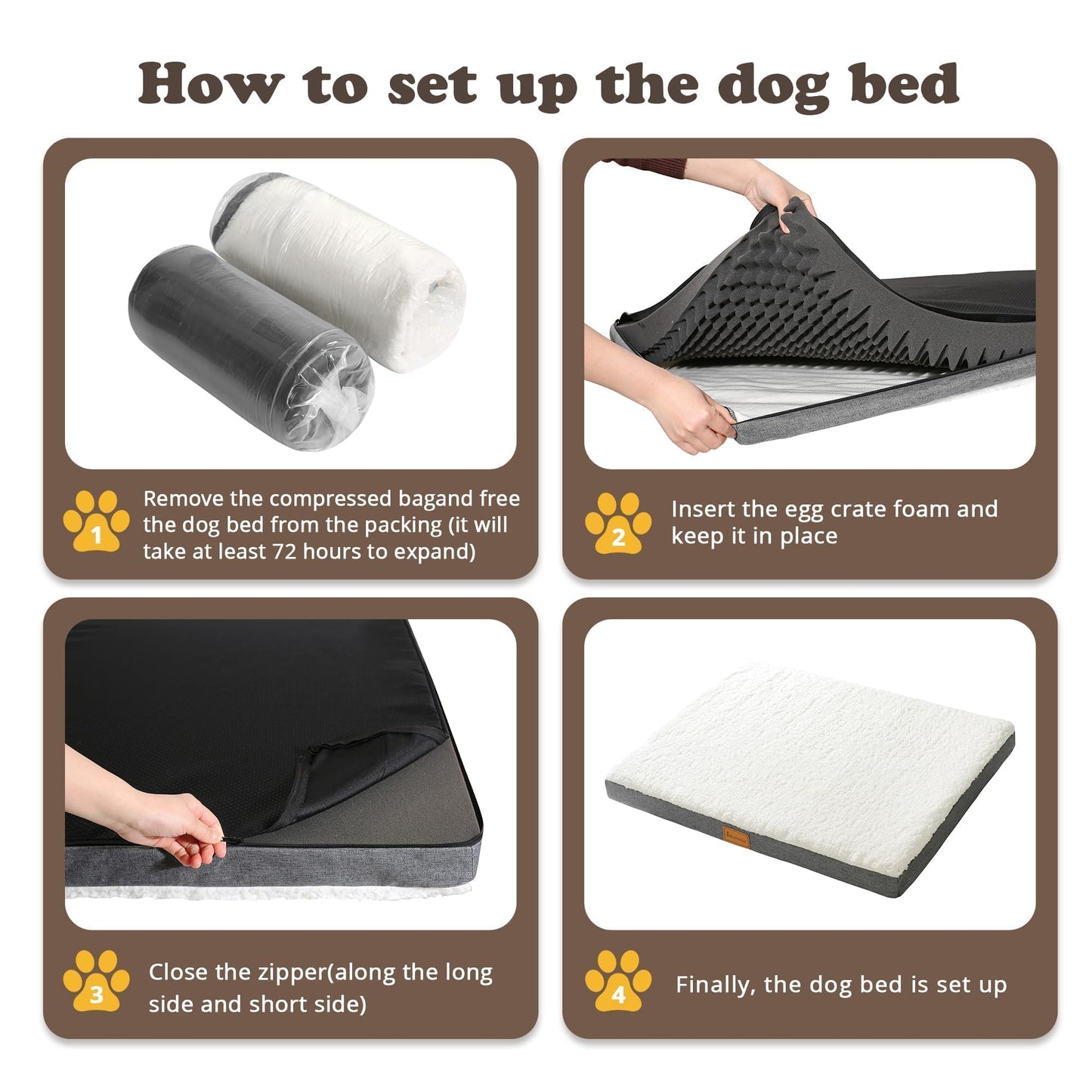JOLLYVOGUE Dog Bed Large, Orthopedic Dog Bed Support Egg Crate Foam Dog Beds, Soft & Cozy Pet Bed Mat with Removable Washable Cover (Large, Dark Grey, Up to 75 lbs)
