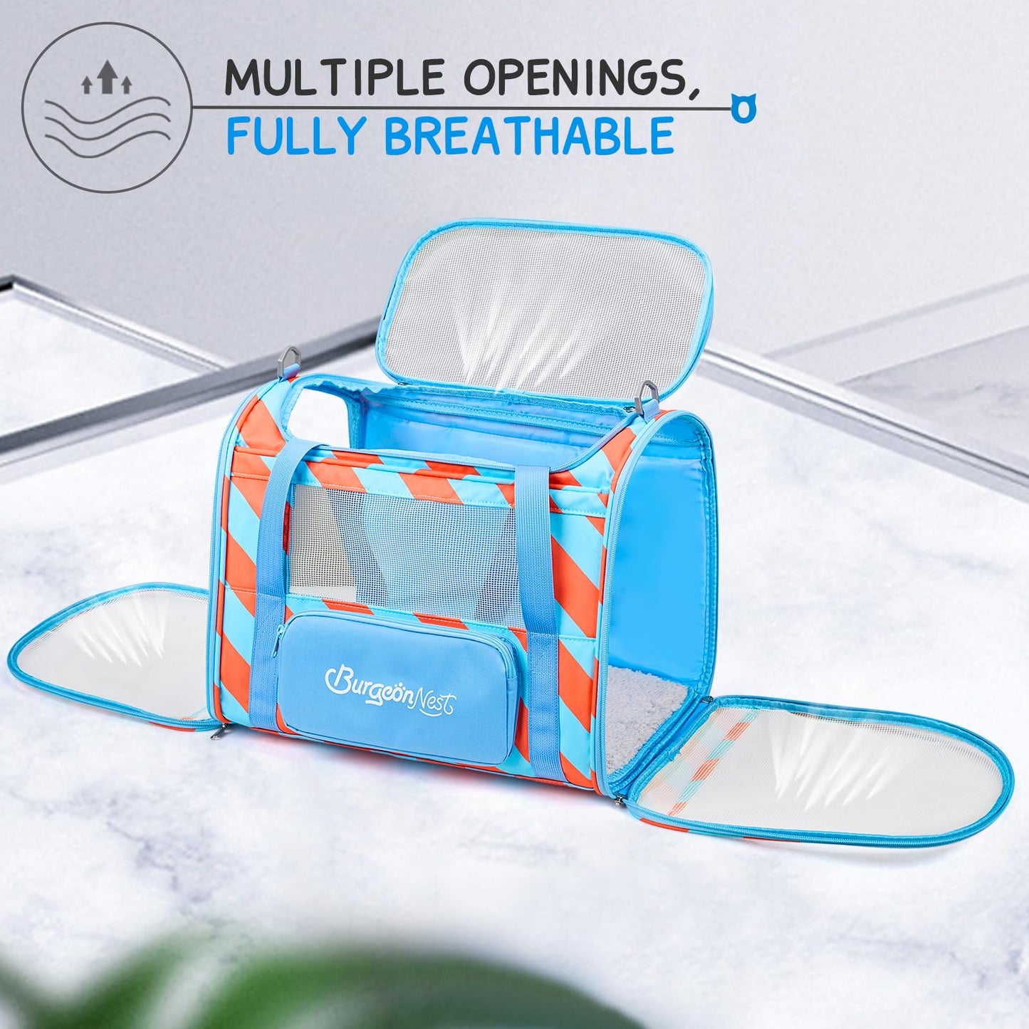 BurgeonNest Dog Carrier for Small Dogs and Large Cats Under 20 lbs, Medium Cats 25 lbs, and with Unique Side Bag,Top Load Pet Carrier Soft-Sided Escape Proof with 4 Ventilated Windows