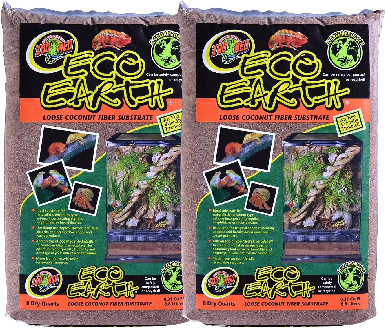DBDPet 's Bundle 2 Pack Zoomed Eco Earth Loose Coconut Fiber Reptile Substrate 8 quarts | by Zoomed & Includes Attached Pro-Tip Guide - Furr-Reel