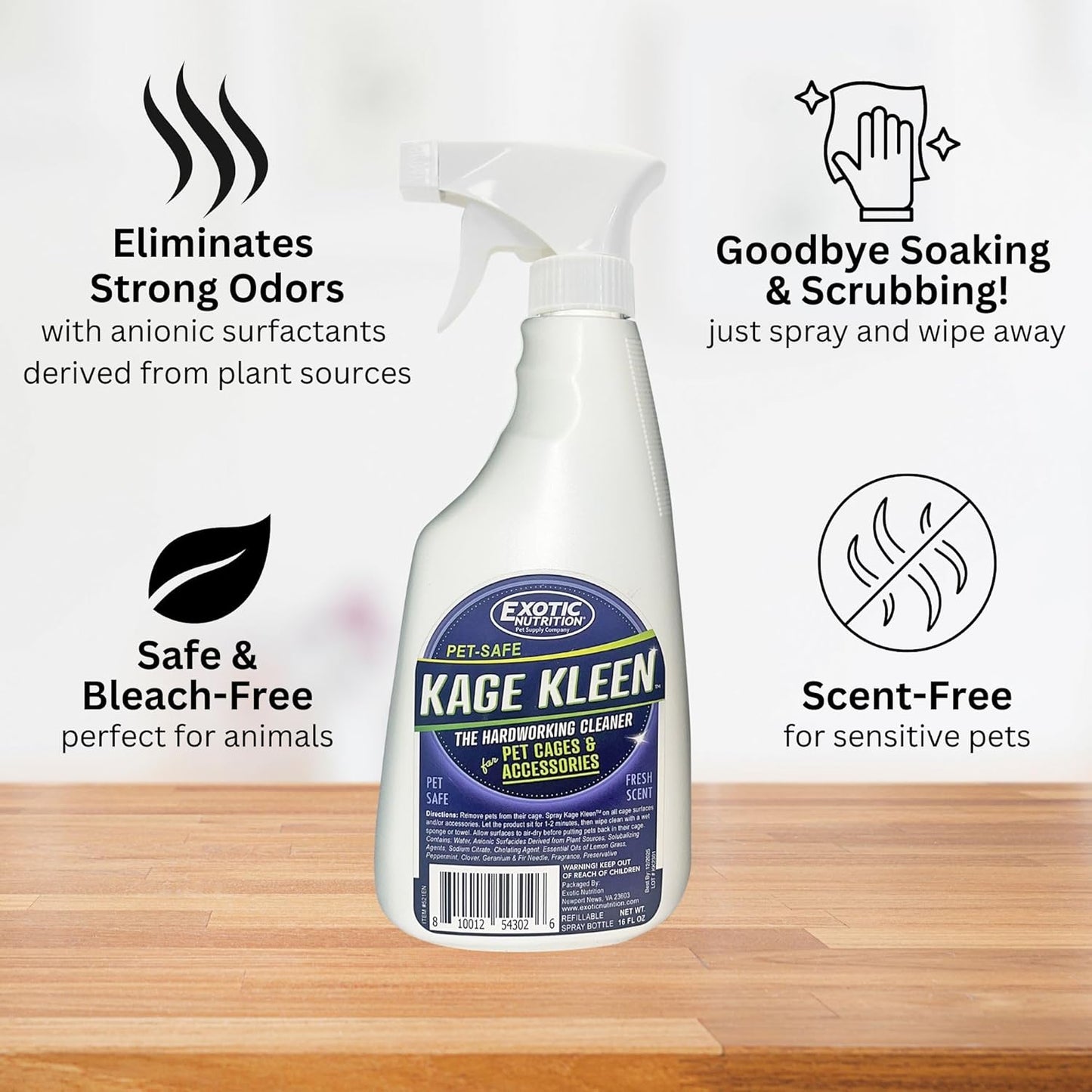 Kage Kleen 16 oz. - 100% Natural, Eco-Friendly, Pet-Safe, Multi-Surface Cleaning Spray for Cages & Accessories