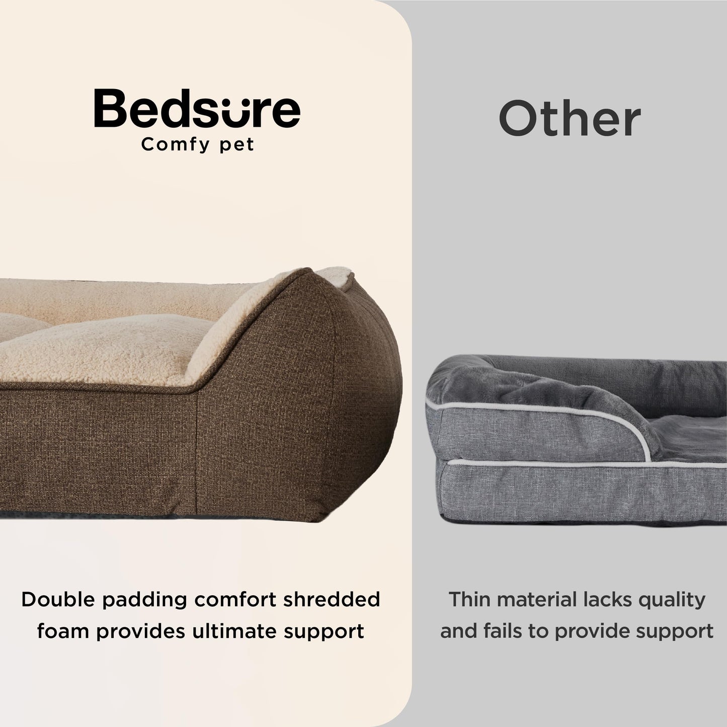 Bedsure XL Orthopedic Dog Beds Large Sized Dog - Extra Thick Supportive Dogs Couch with Waterproof Washable Cover, Extra Large Comfort Pet Bed Sofa with Soft Plush Sherpa and Nonskid Bottom, Grey, 42" - Furr-Reel