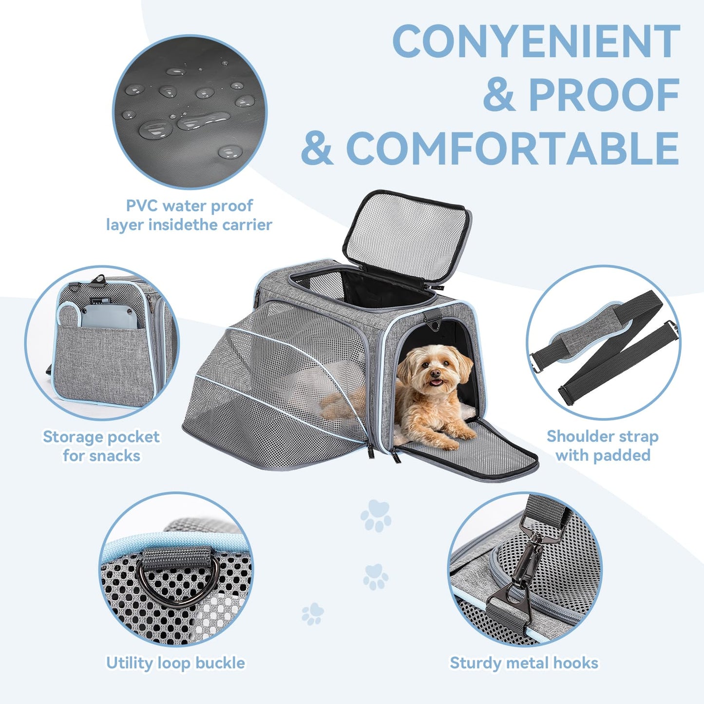 Petsfit Rabbit Carrier Bunny Carriers, Airline Approved Soft-Sided Pet Carrier for Guinea Pig/Cat/Dog/Kittens/Puppy, 16"x 10"x 9"