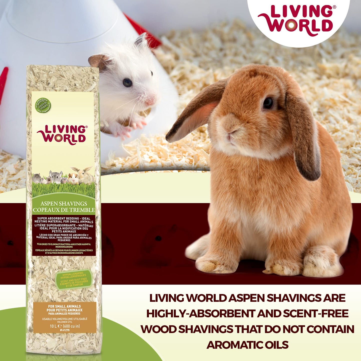 Living World Aspen Wood Shavings for Small Animals, Bedding & Nesting Material, 1200 Cubic Inches