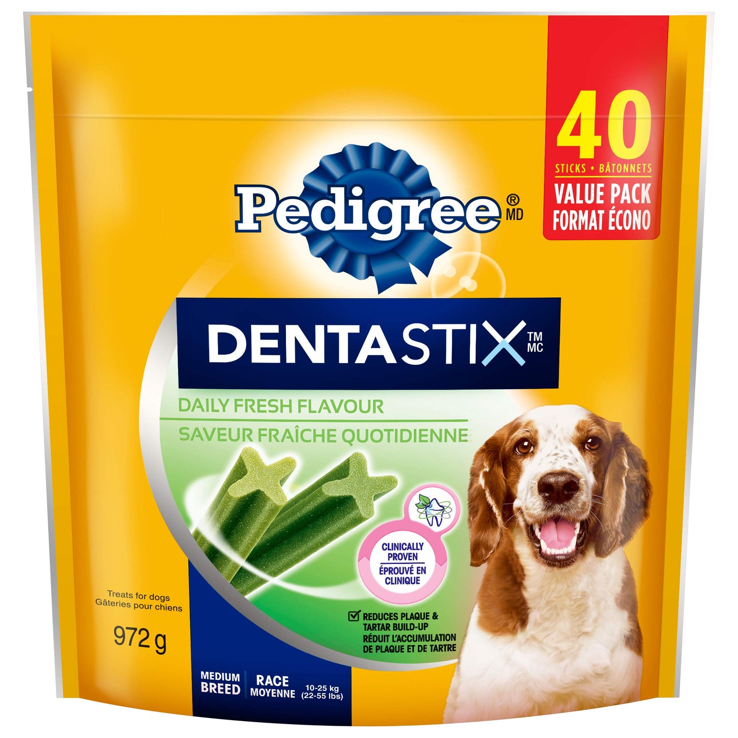 PEDIGREE DENTASTIX Oral Care Beef Flavour Adult Dog Treats - For Medium Breeds - Reduces Plaque and Tartar Buildup - 40 Sticks 972g Pouch