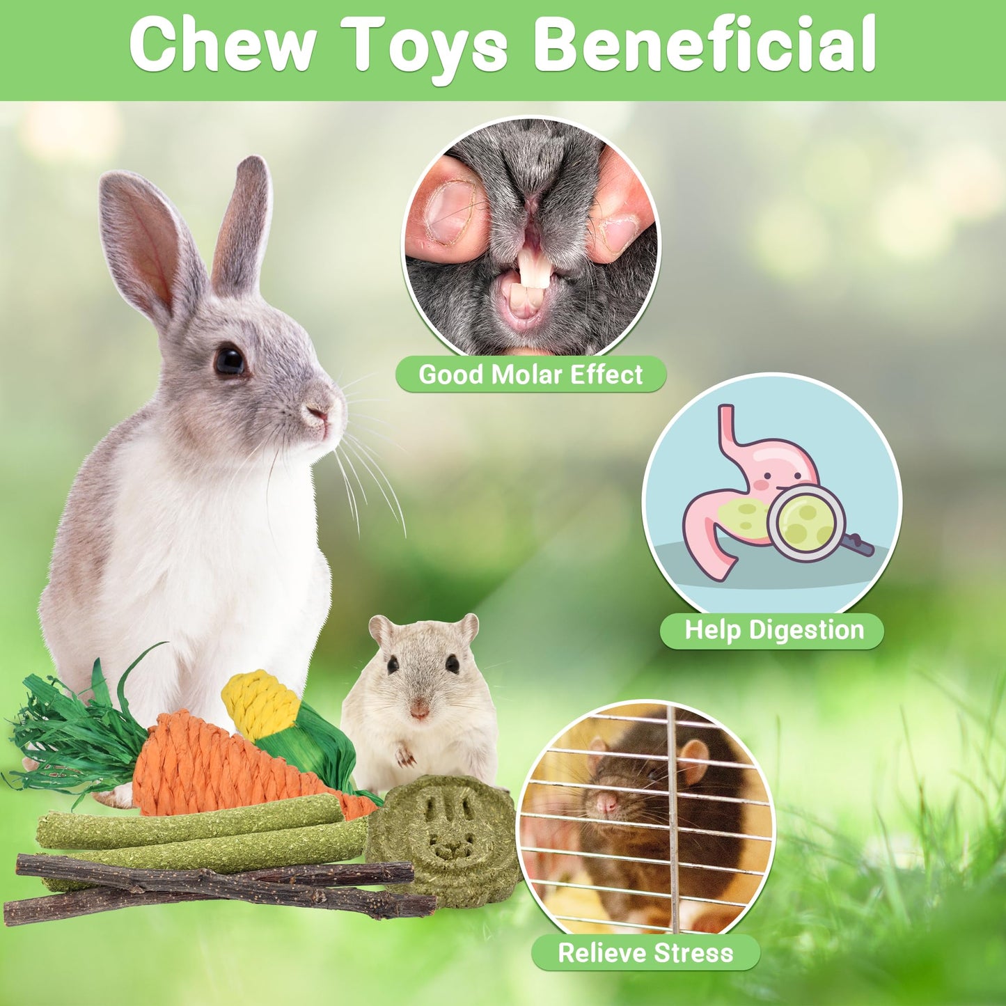 22-Pack Natural Bunny Chew Toys, Boredom Breakers for Rabbit, Hamster, Guinea Pig & Chinchilla, Apple Wood Timothy Hay Sticks for Small Animal Teething Furr-Reel