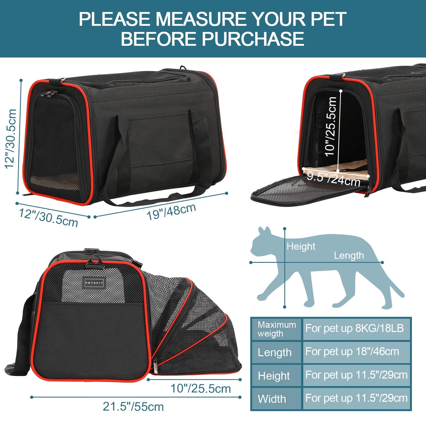 Petsfit Rabbit Carrier Bunny Carriers, Airline Approved Soft-Sided Pet Carrier for Guinea Pig/Cat/Dog/Kittens/Puppy, 16"x 10"x 9"