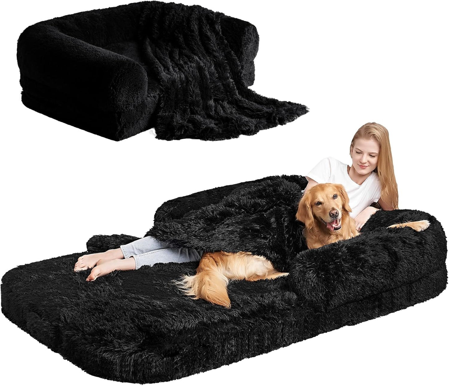 EHEYCIGA Foldable XXL Dog Bed, 54"x38"x7.5" Memory Foam Orthopedic Dog Couch for Extra Large Dogs, Calming Waterproof Pet Sofa with Washable Cover, Human Dog Bed for Kids, Dark Grey - Furr-Reel