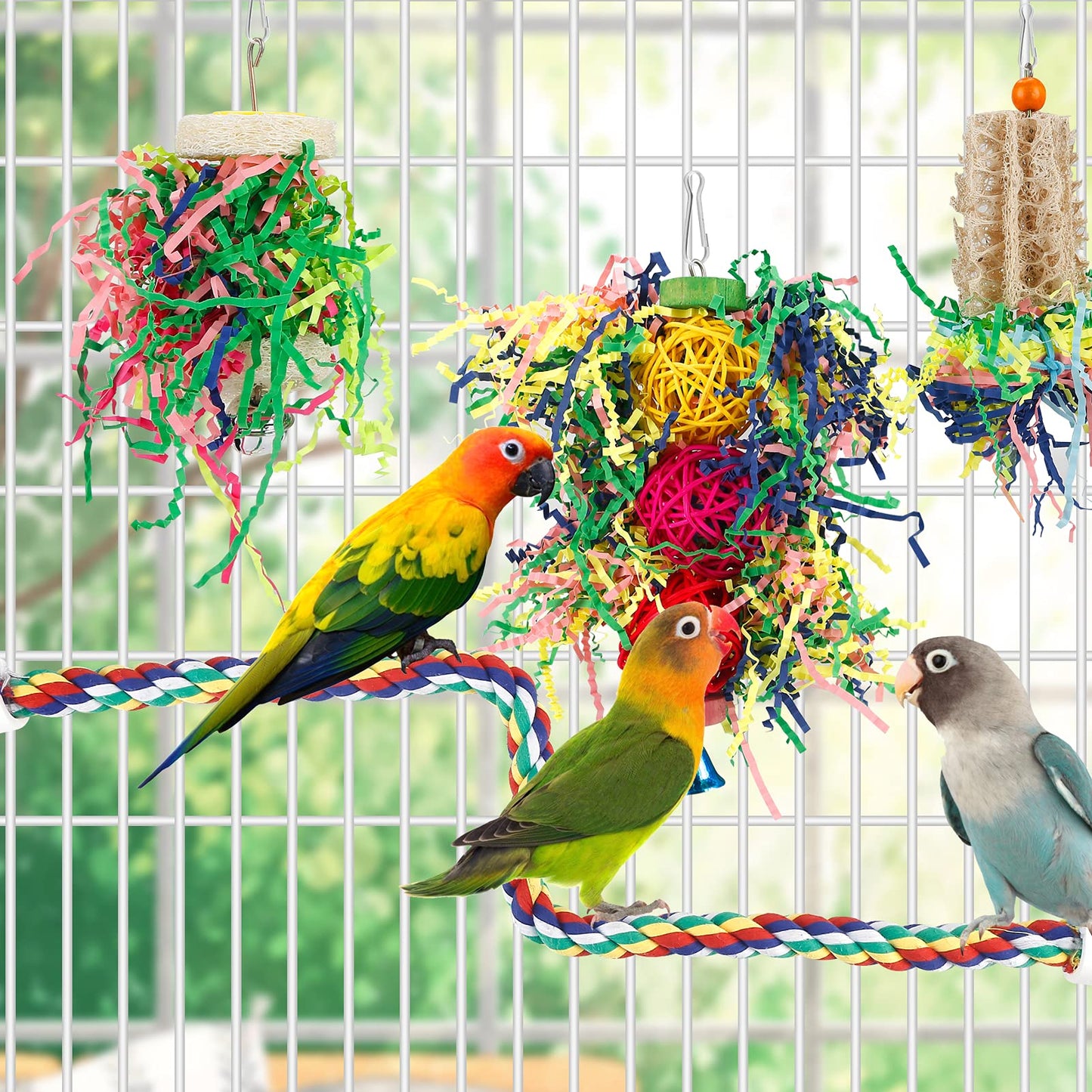 Bird Shredding Foraging Toys - Parakeet Chewing Hanging Toy, Shredded Paper Cage Accessories for Conure, Cockatiel, Budgies, Lovebird, Parrotlet (Without Rope Perch)