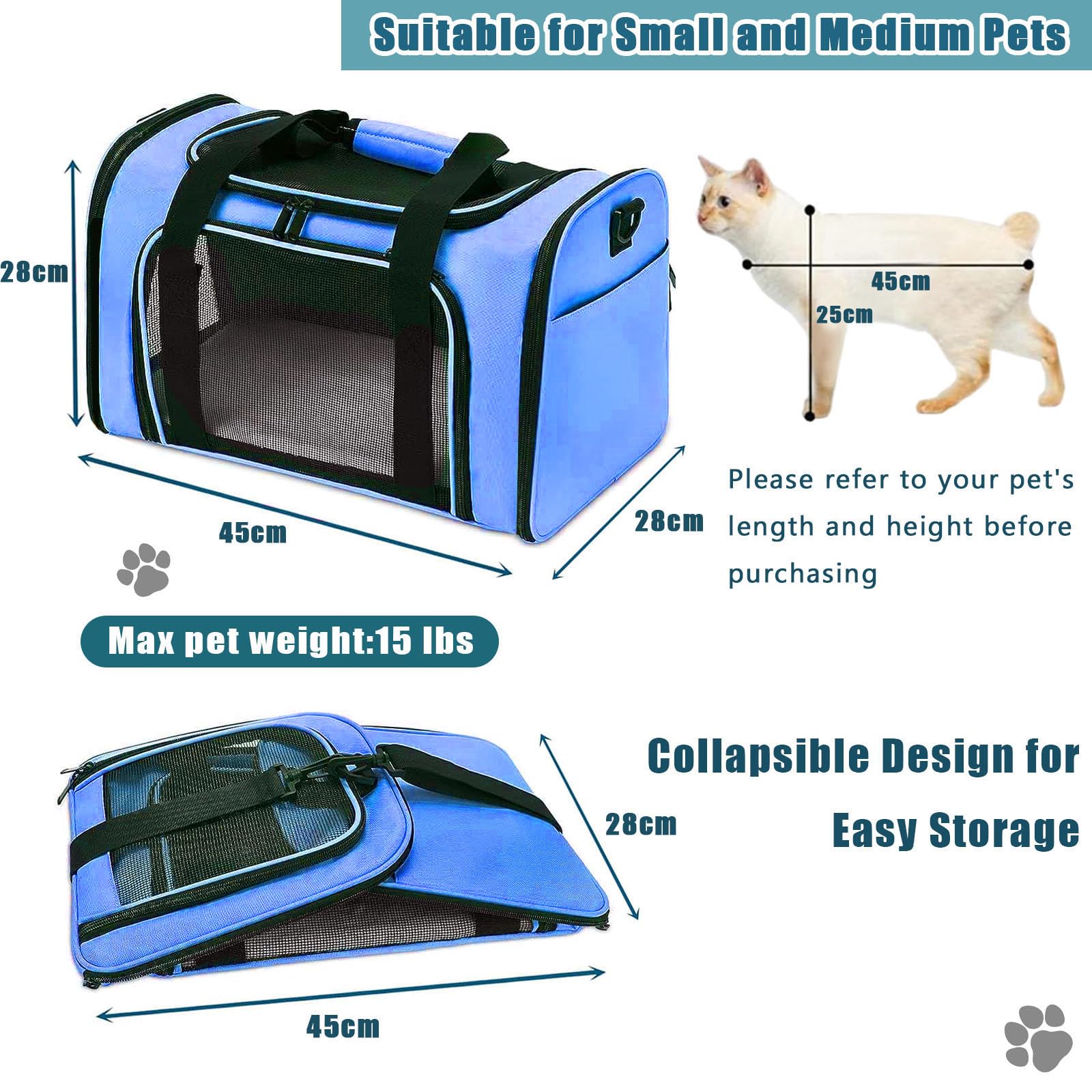 Pet Carrier Airline Approved,Soft Sided Cat Carrier New Upgraded Small Dog Carrier with Lockable Zippers,Breathable Pet Carrier,Dog Carrier for Small Medium Cats Furr-Reel