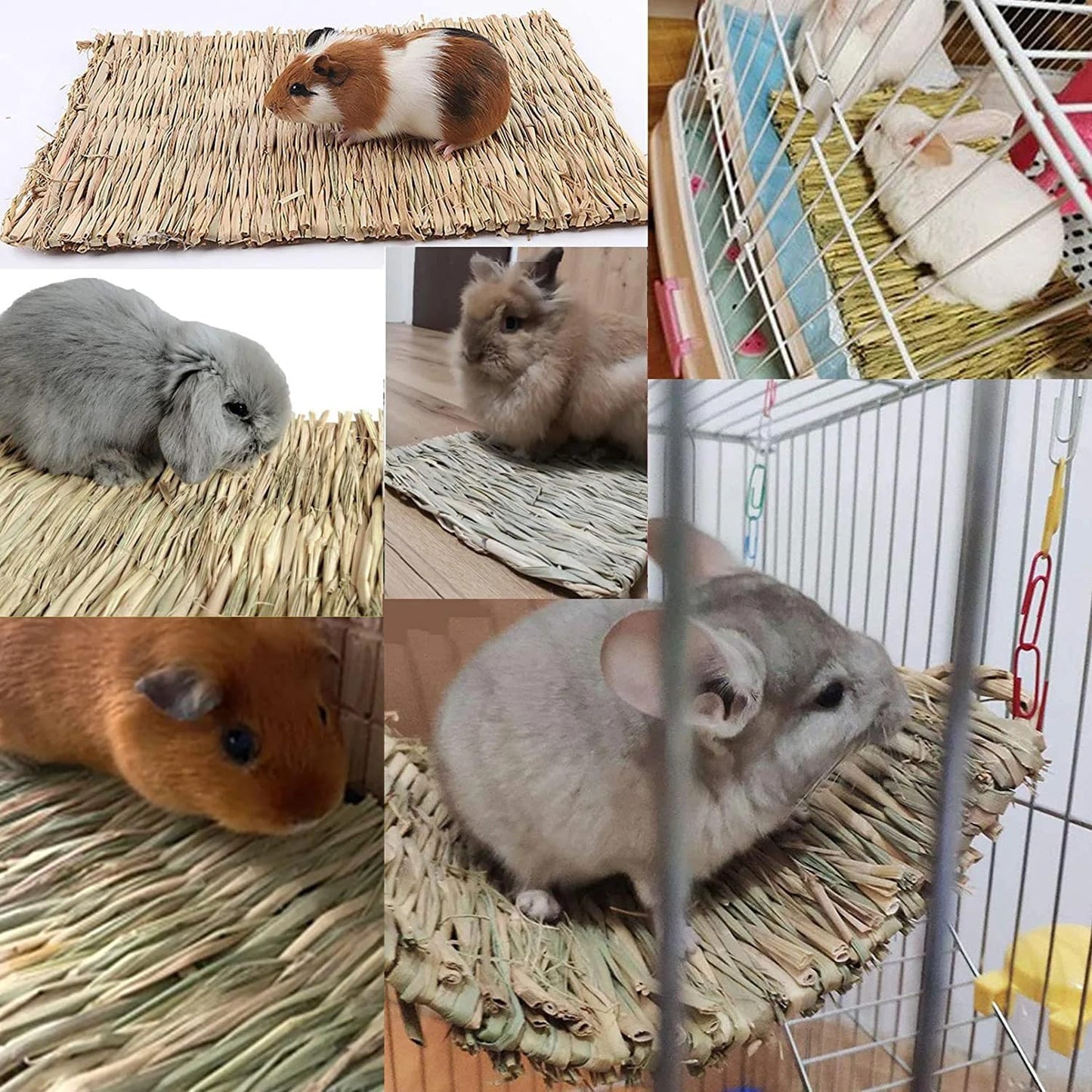 Lot de 4 tapis d'herbe à foin tissée naturelle – Literie pour lapin, doublure de cage comestible, tapis de repos en paille pour cochon d'Inde, rongeur, perroquet, hamster, rat, chinchilla – 30,5 cm