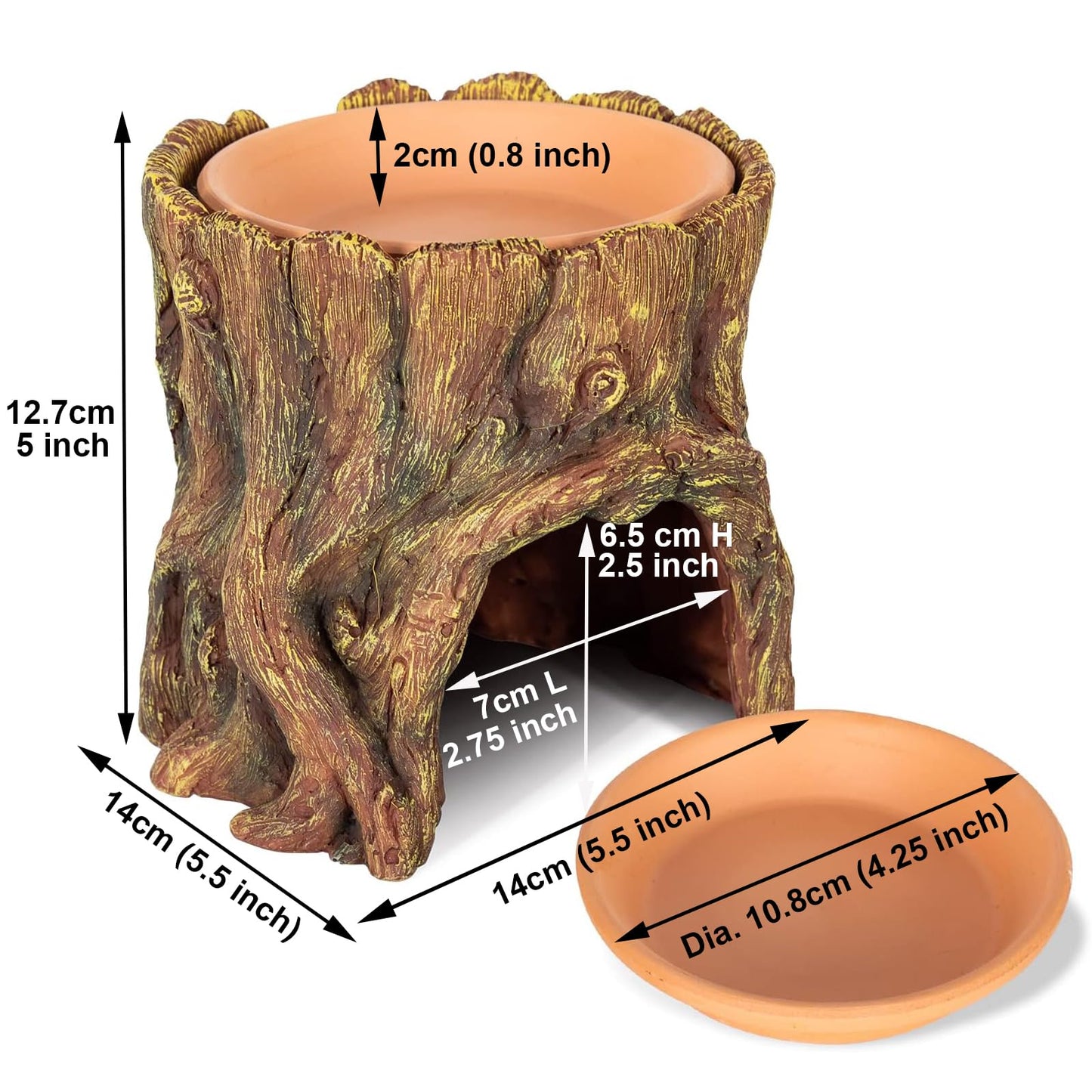 3 in 1 Reptile Hide Cave with Detachable Base & Humidity Dish for Bearded Dragon, Tank Terrarium Decor Humid Hideout for Small Reptiles Crested Gecko, Leopard, Lizard, Snake, Crabs (Hideout 3 in 1)