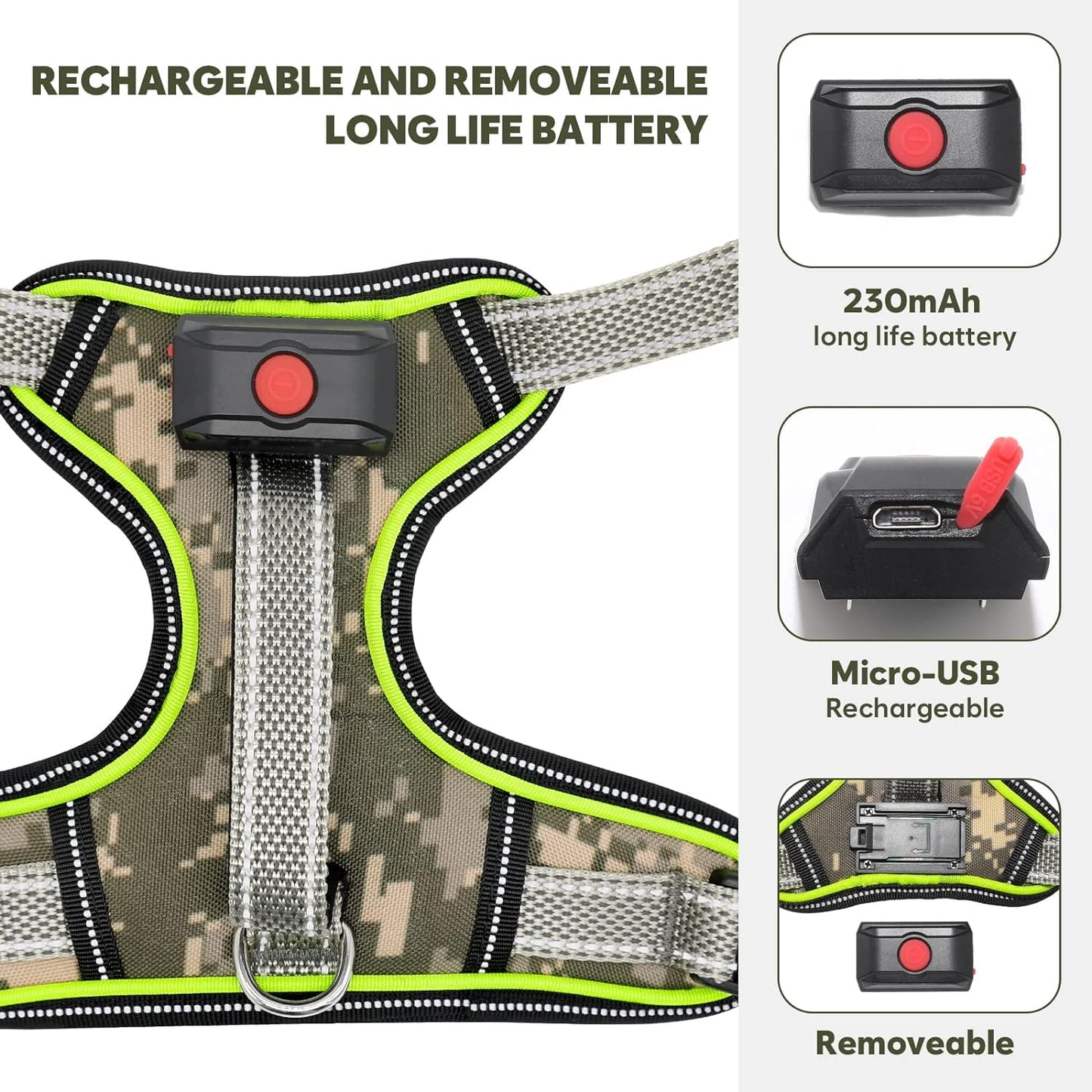 Light Up Dog Harness No Pull, LED Dog Harness with Soft Handle Rechargeable, Lighted Glowing Pet Vest Harness for Large Dogs Night Walking, Reflective/4 Point Adjustable/High Visibility - Orange, L Furr-Reel