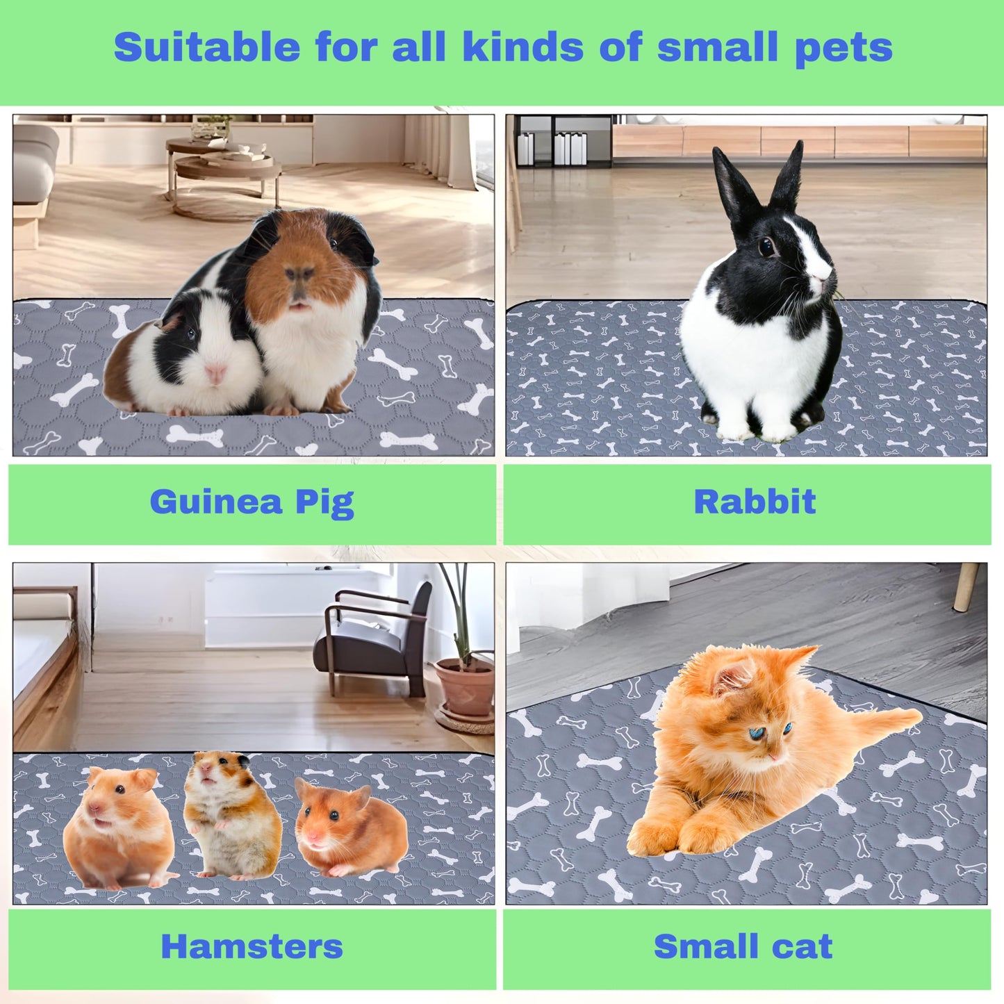 Fantperful Pet-Cage Liners-Mat Pee Pads-Bedding - for Guinea Pig Hamsters Chinchillas Bunny Rabbit Ferrets Rat Hedgehogs Small Cat Dog Puppies Small Mini Animal 2 Packs (S(13.77x19.68inch))