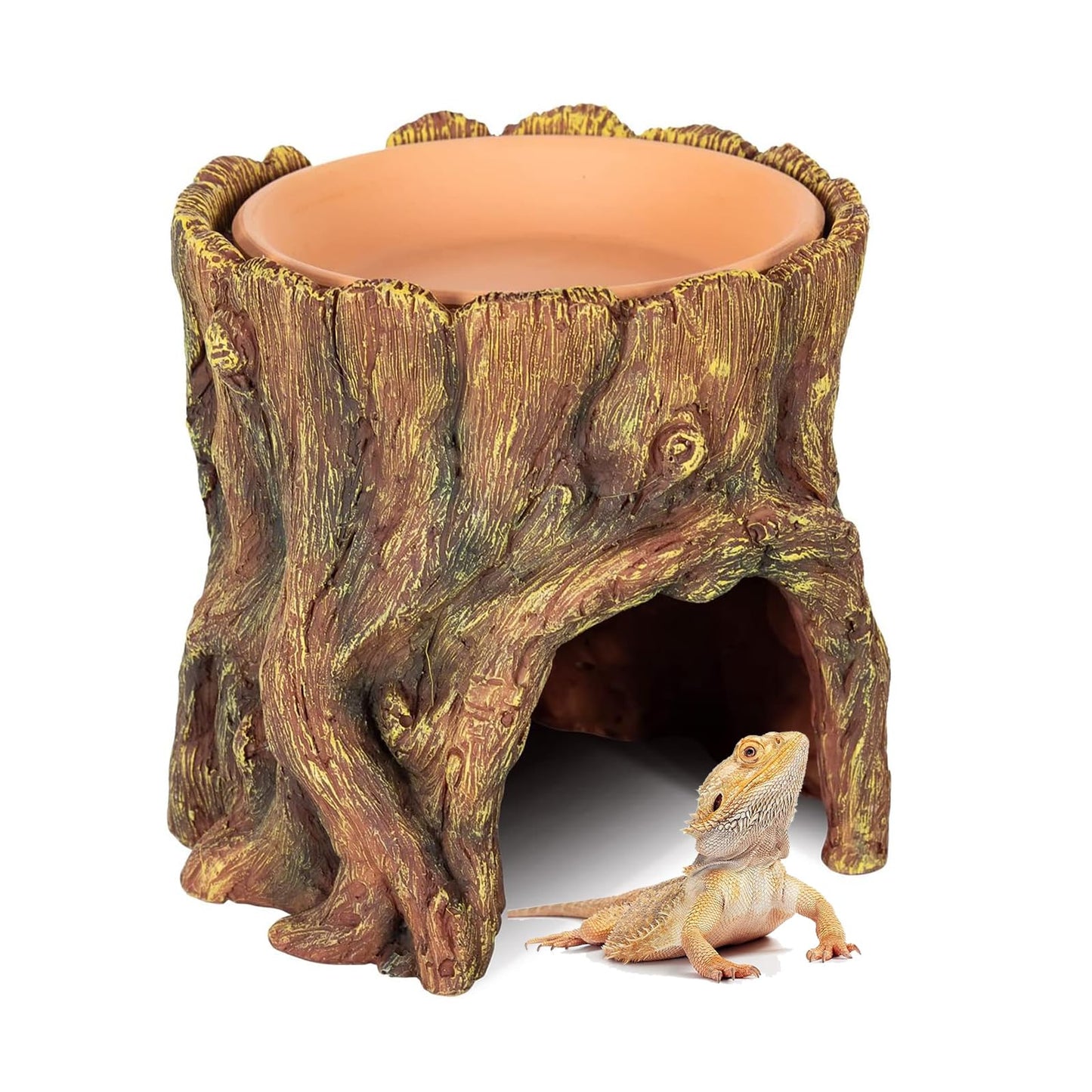3 in 1 Reptile Hide Cave with Detachable Base & Humidity Dish for Bearded Dragon, Tank Terrarium Decor Humid Hideout for Small Reptiles Crested Gecko, Leopard, Lizard, Snake, Crabs (Hideout 3 in 1)