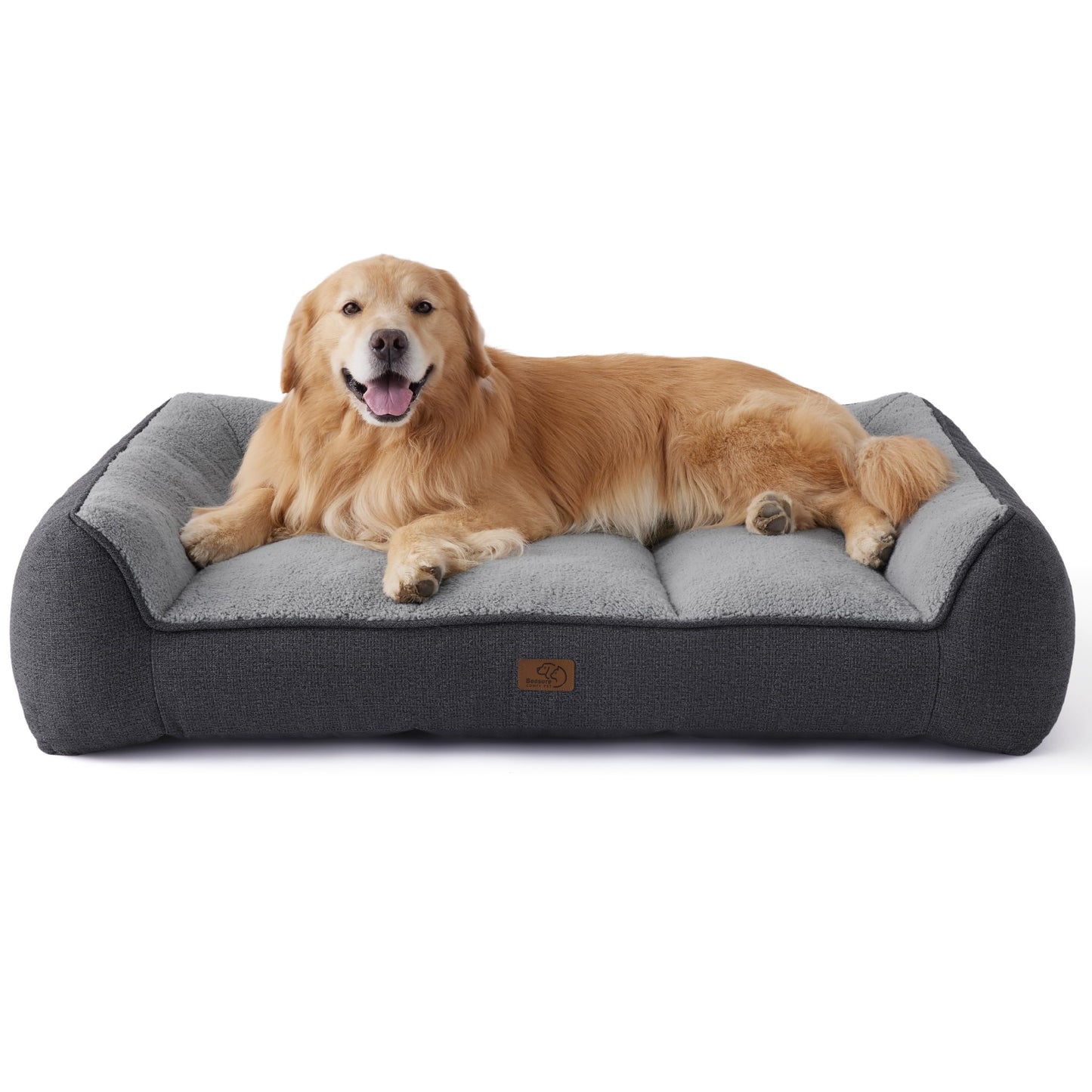 Bedsure XL Orthopedic Dog Beds Large Sized Dog - Extra Thick Supportive Dogs Couch with Waterproof Washable Cover, Extra Large Comfort Pet Bed Sofa with Soft Plush Sherpa and Nonskid Bottom, Grey, 42" - Furr-Reel