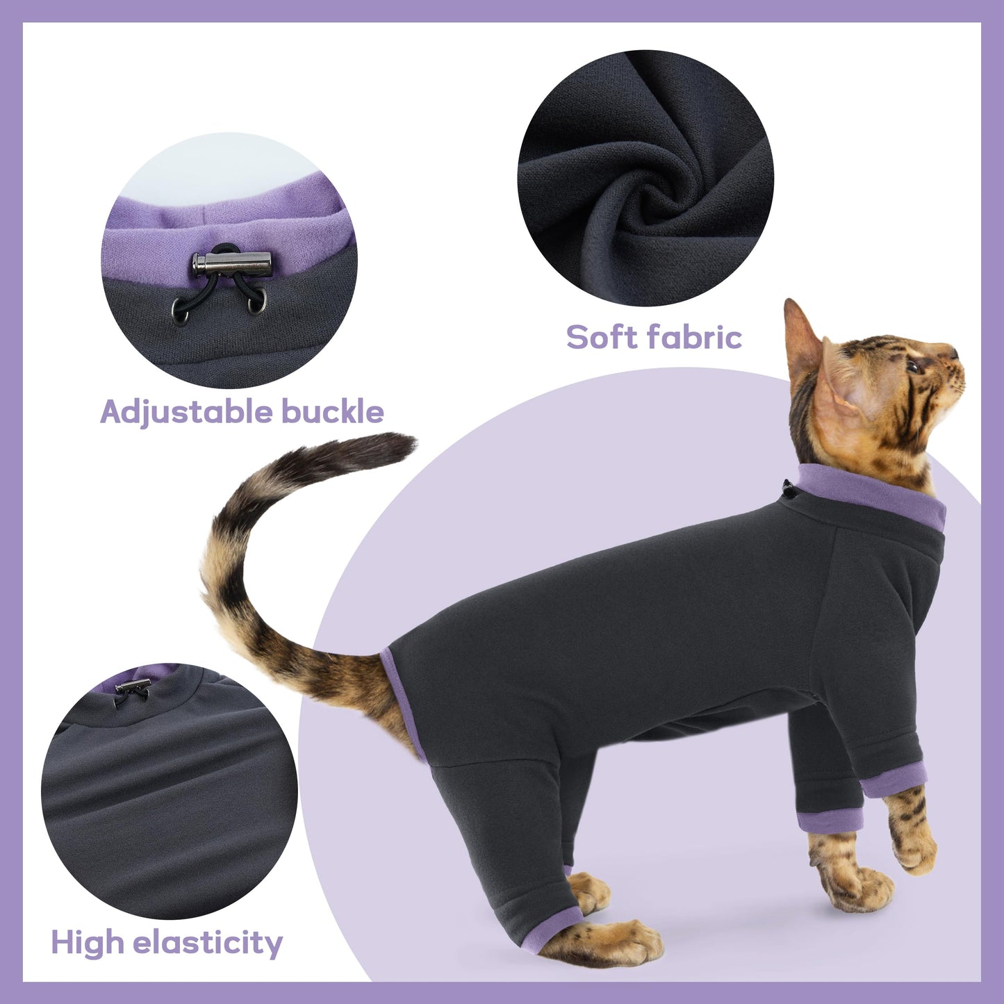 PUMYPOREITY Sticky Cat Clothes - Soft Cat Sweaters & Pajamas for Recovery & Hair Loss Prevention, Green, XS