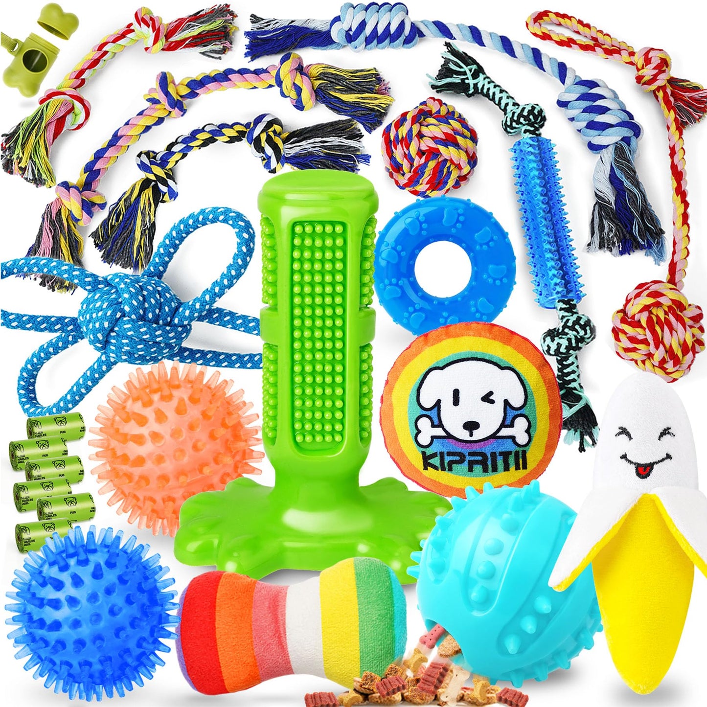KIPRITII Dog Toys for Puppy Teething - 23 Pack Puppy Teething Toys for Boredom, Pet Dog Toothbrush Dog Toys with Rope Toys, Dog Treat Ball and More Squeaky Toy for Puppies and Small Dogs