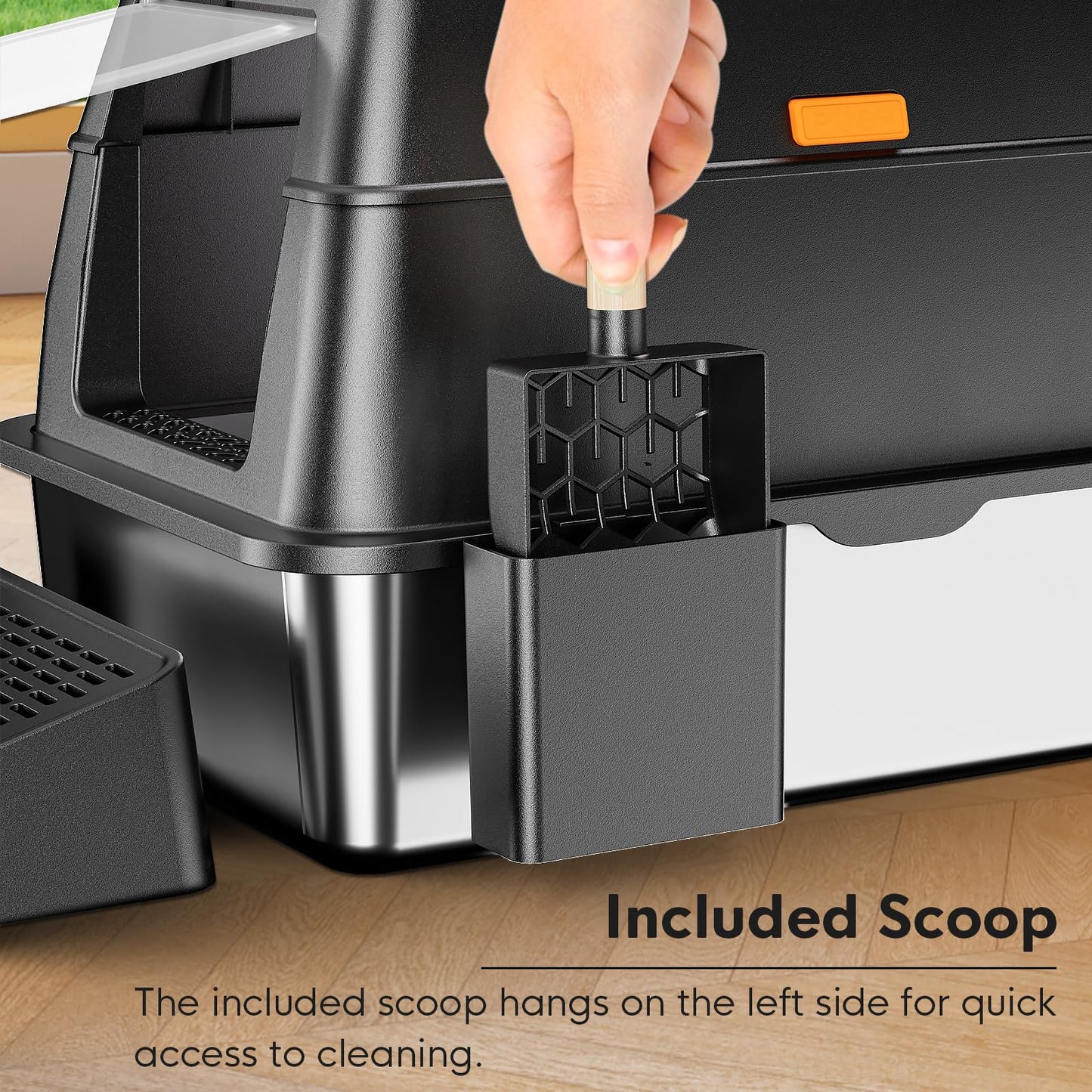 TENTIZON Stainless Steel Cat Litter Box, Extra Large Enclosed Kitty Litter Box with Removable Lid, Scoop, Pedal, XL High Sided Metal Litter Pan for Kitten, Big Cats Up to 11KG