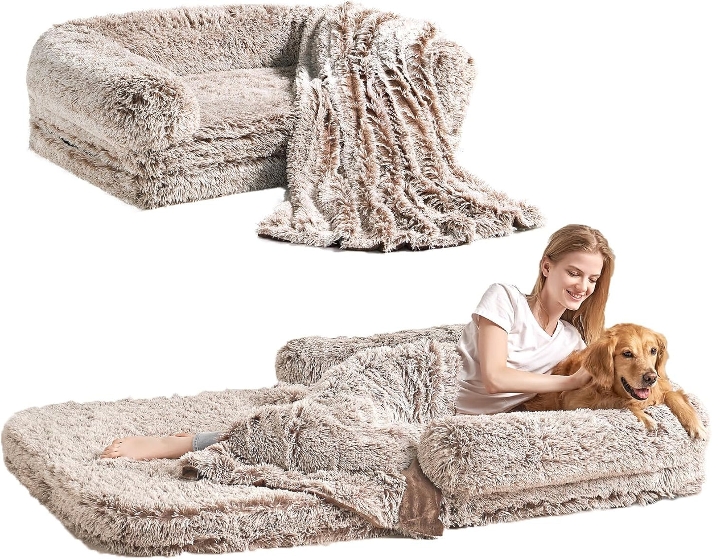 EHEYCIGA Foldable XXL Dog Bed, 54"x38"x7.5" Memory Foam Orthopedic Dog Couch for Extra Large Dogs, Calming Waterproof Pet Sofa with Washable Cover, Human Dog Bed for Kids, Dark Grey - Furr-Reel
