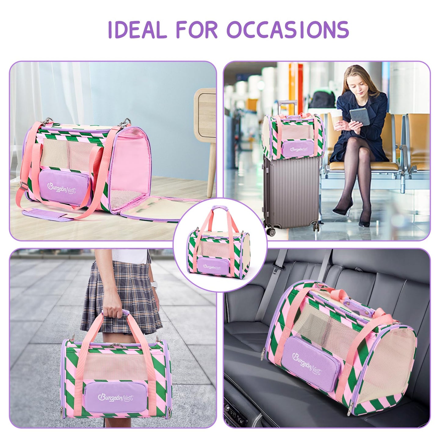 BurgeonNest Dog Carrier for Small Dogs and Large Cats Under 20 lbs, Medium Cats 25 lbs, and with Unique Side Bag,Top Load Pet Carrier Soft-Sided Escape Proof with 4 Ventilated Windows