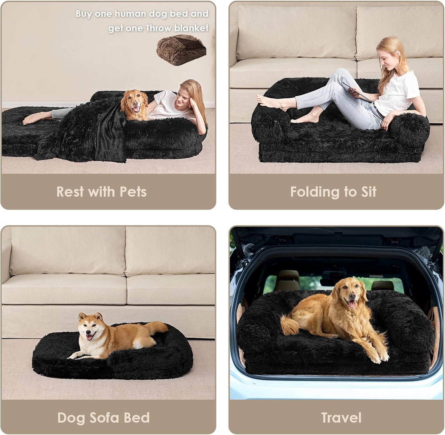 EHEYCIGA Foldable XXL Dog Bed, 54"x38"x7.5" Memory Foam Orthopedic Dog Couch for Extra Large Dogs, Calming Waterproof Pet Sofa with Washable Cover, Human Dog Bed for Kids, Dark Grey - Furr-Reel