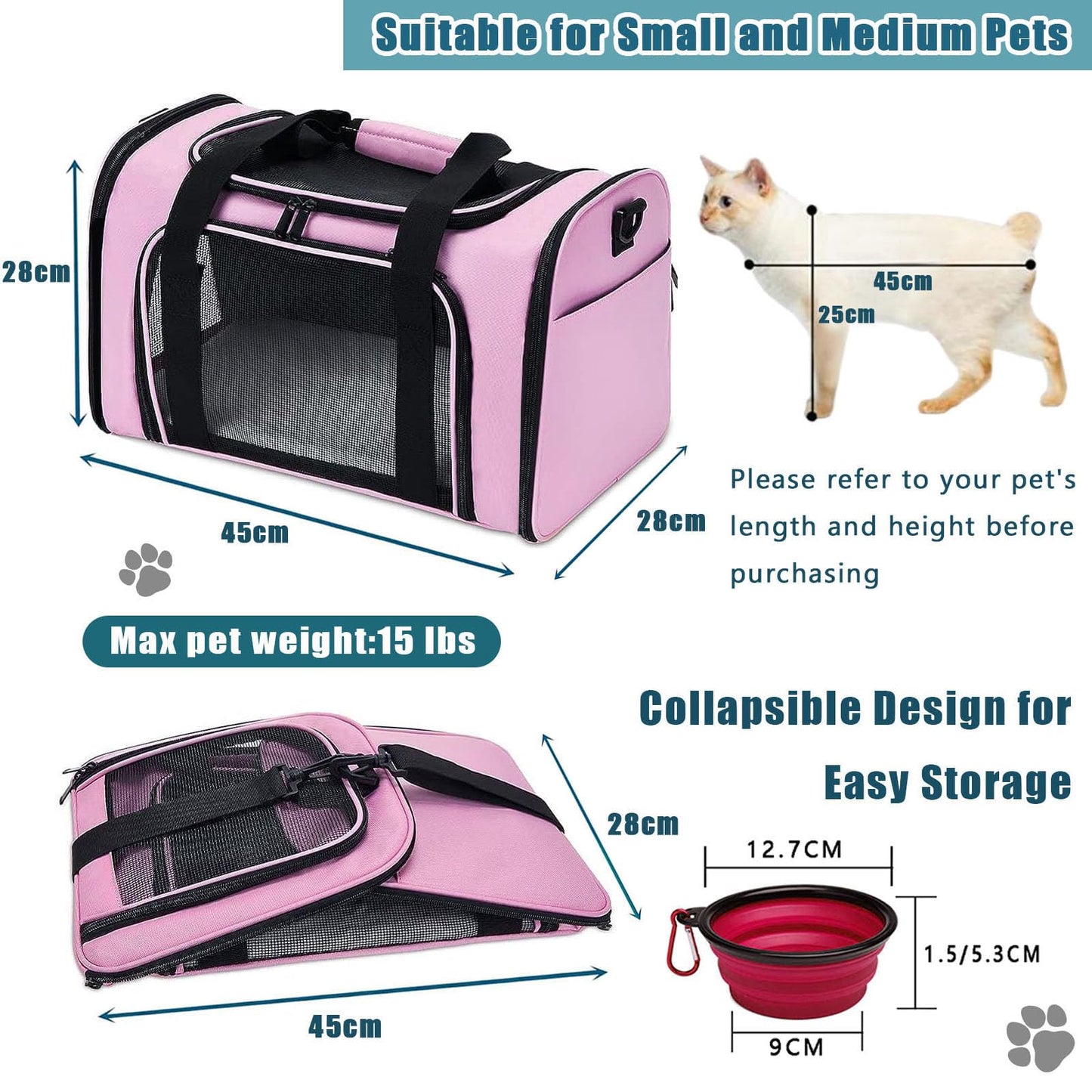 Pet Carrier Airline Approved,Soft Sided Cat Carrier New Upgraded Small Dog Carrier with Lockable Zippers,Breathable Pet Carrier,Dog Carrier for Small Medium Cats Furr-Reel