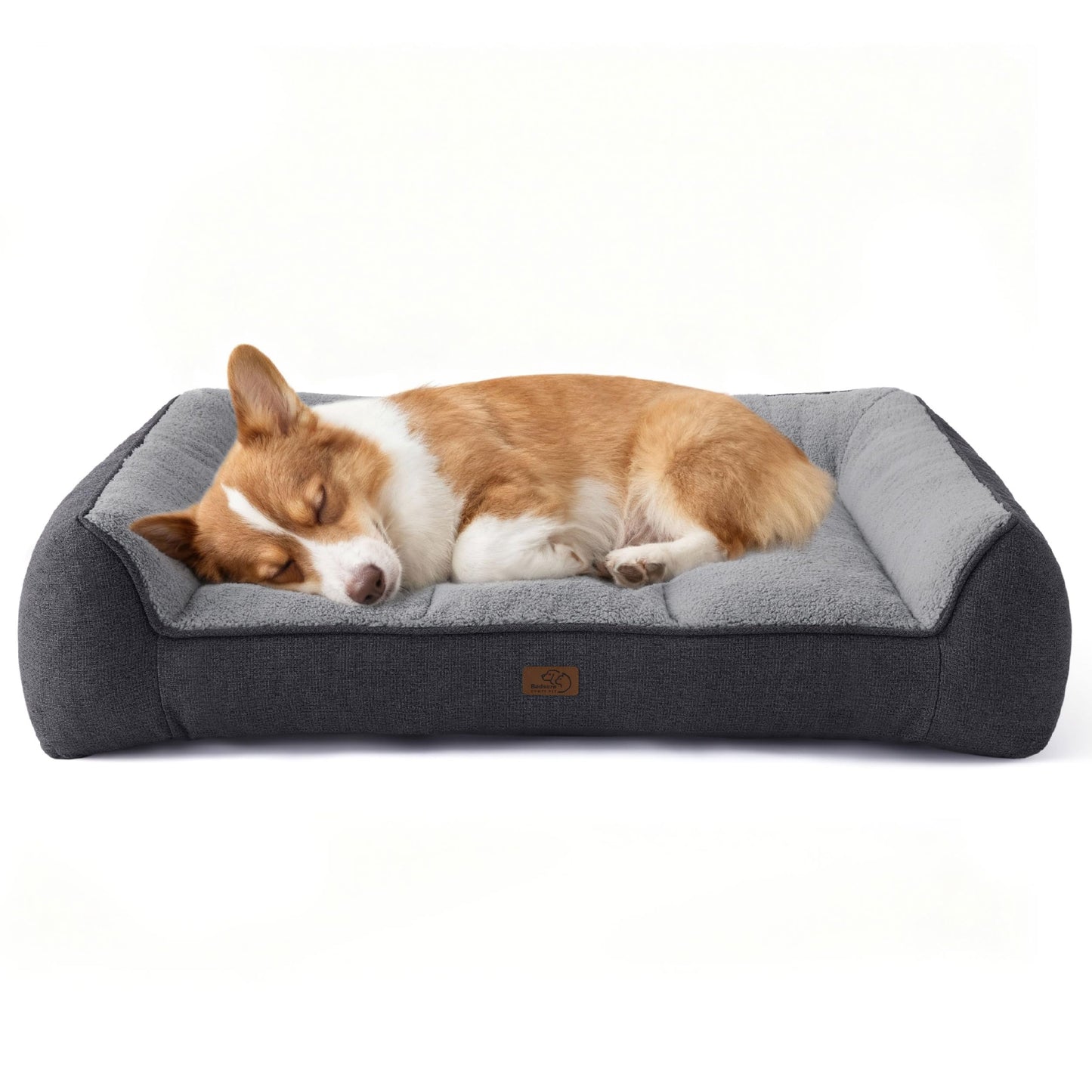 Bedsure XL Orthopedic Dog Beds Large Sized Dog - Extra Thick Supportive Dogs Couch with Waterproof Washable Cover, Extra Large Comfort Pet Bed Sofa with Soft Plush Sherpa and Nonskid Bottom, Grey, 42" - Furr-Reel