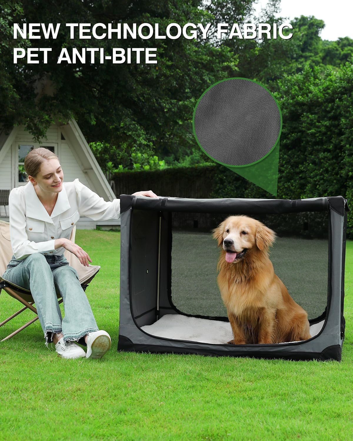 Veraste 30 Inch Collapsible Travel Dog Crate for Medium Large Dogs, Portable Dog Crate 4-Door Foldable Soft Kennel with Chew-Proof Mesh Windows for Indoor & Outdoor, with Storage Bag（Green）