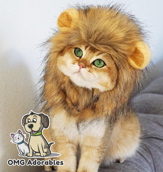 OMG Adorables Lion Mane Costume Cats | Soft, Furry Pet Wig Cute Ears | Fits Adult Felines Small Dogs | Pet Friendly Clothing Accessories