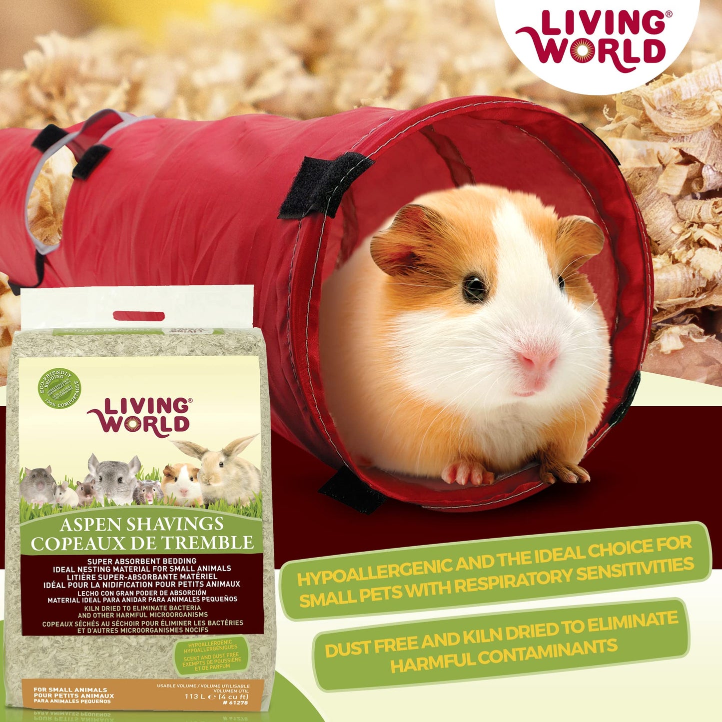 Living World Aspen Wood Shavings for Small Animals, Bedding & Nesting Material, 1200 Cubic Inches