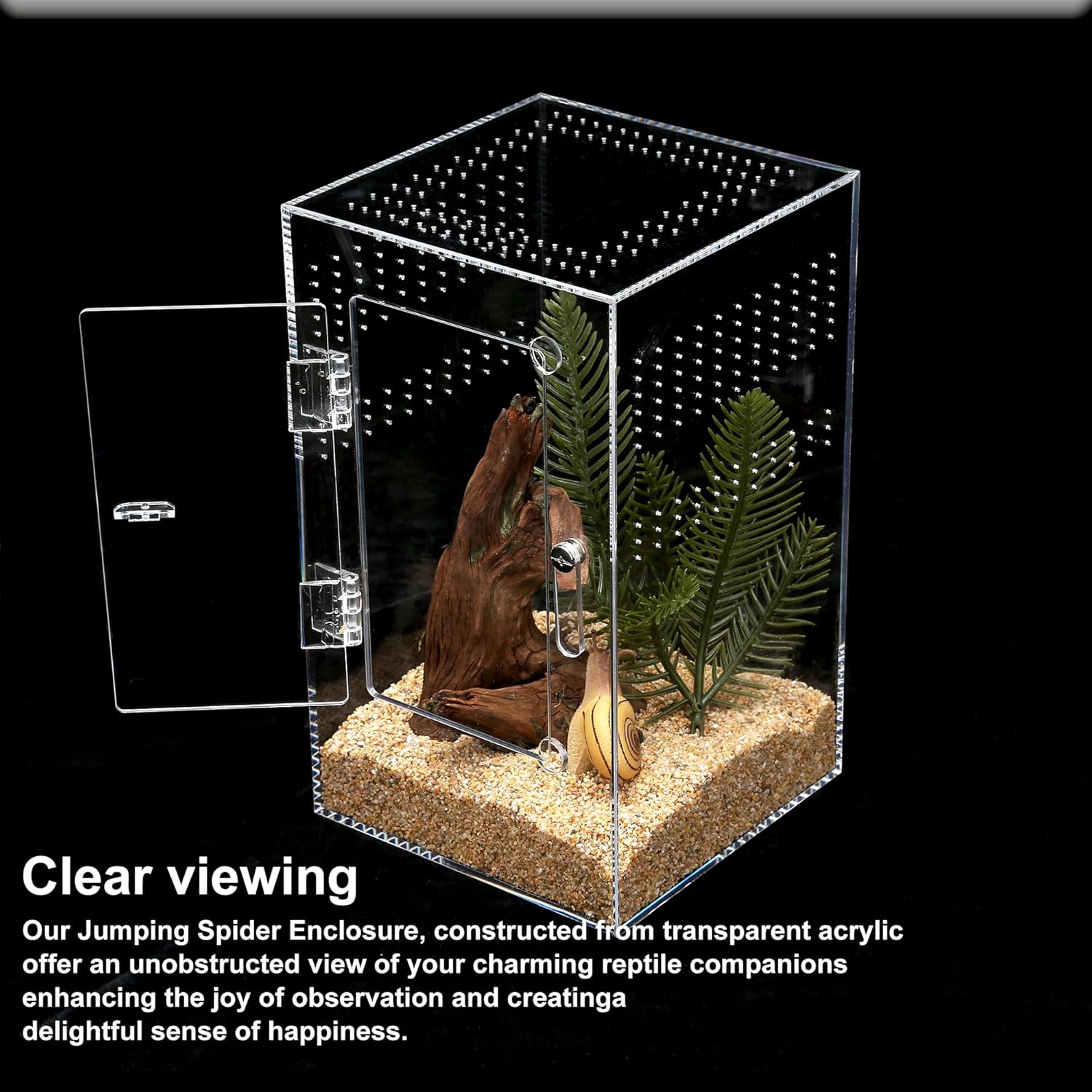 Acrylic Tarantula Enclosure Jumping Spider Enclosure with Front Opening Door 5.3 * 5.3 * 9 Inches Micro Habitat Terrarium for Small Tree Dwelling Reptiles, Spiders & Invertebrates (Enclosure&Feeder) - Furr-Reel