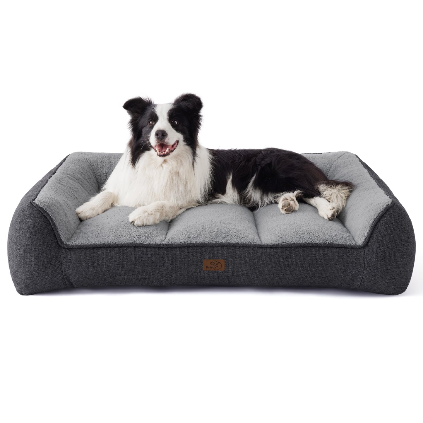 Bedsure XL Orthopedic Dog Beds Large Sized Dog - Extra Thick Supportive Dogs Couch with Waterproof Washable Cover, Extra Large Comfort Pet Bed Sofa with Soft Plush Sherpa and Nonskid Bottom, Grey, 42" - Furr-Reel