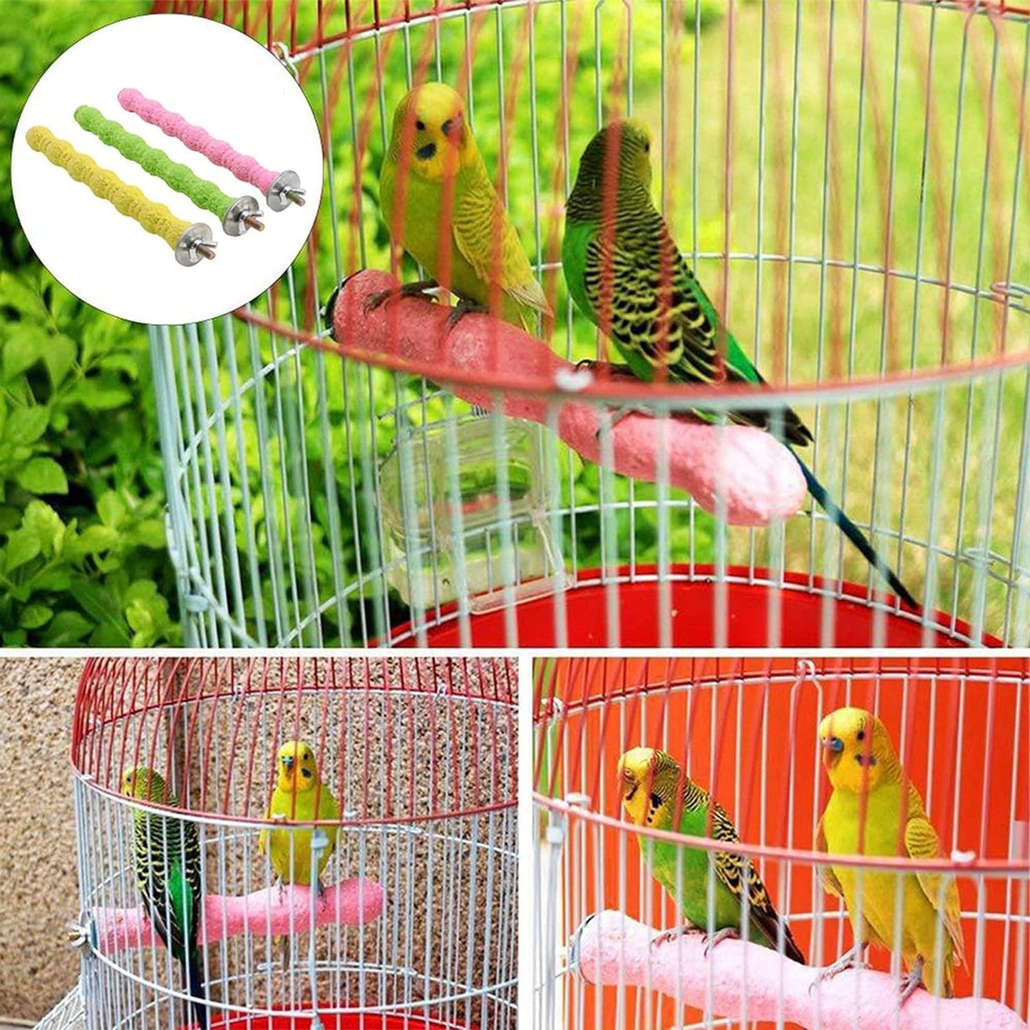 Bird Perch Stand Toy Wood Parrot Perch Stand Platform Paw Grinding Rough-surfaced Chew Toys Cage Accessories Exercise Toys Random Color, Suitable for Budgies Parakeet Cockatiel Conure Hamster (3 PCS)