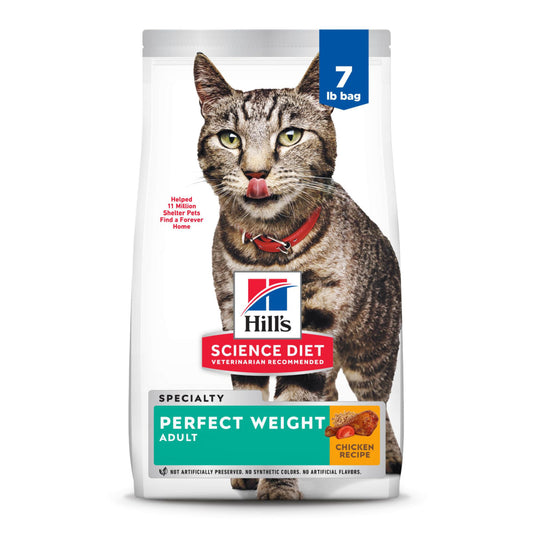 Hill's Science Diet Adult Perfect Weight Chicken Recipe Dry Cat Food For healthy weight and weight management, 7 lb Bag
